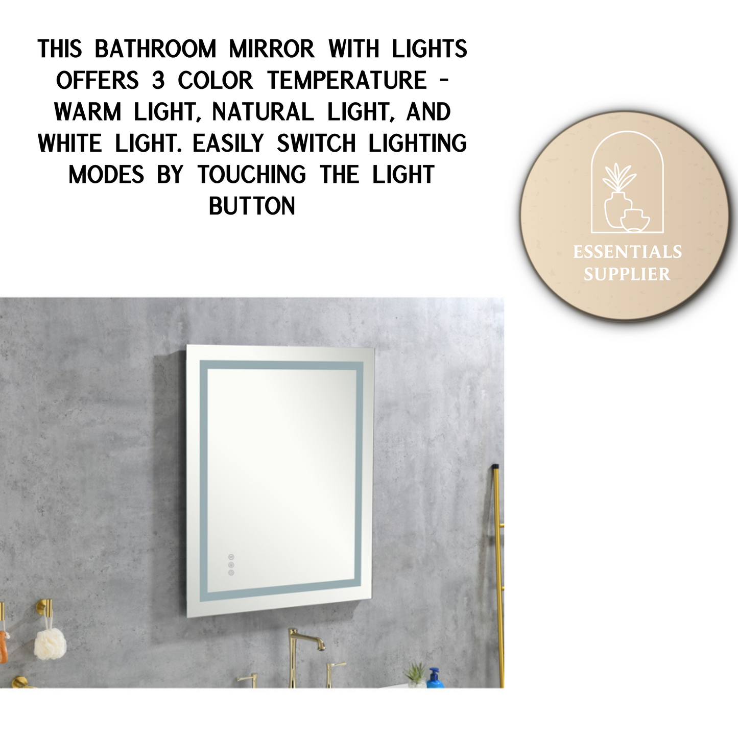 40x30" LED Bathroom Mirror with Frontlit & Backlit, Anti-Fog, Dimmable, 3 Colors
