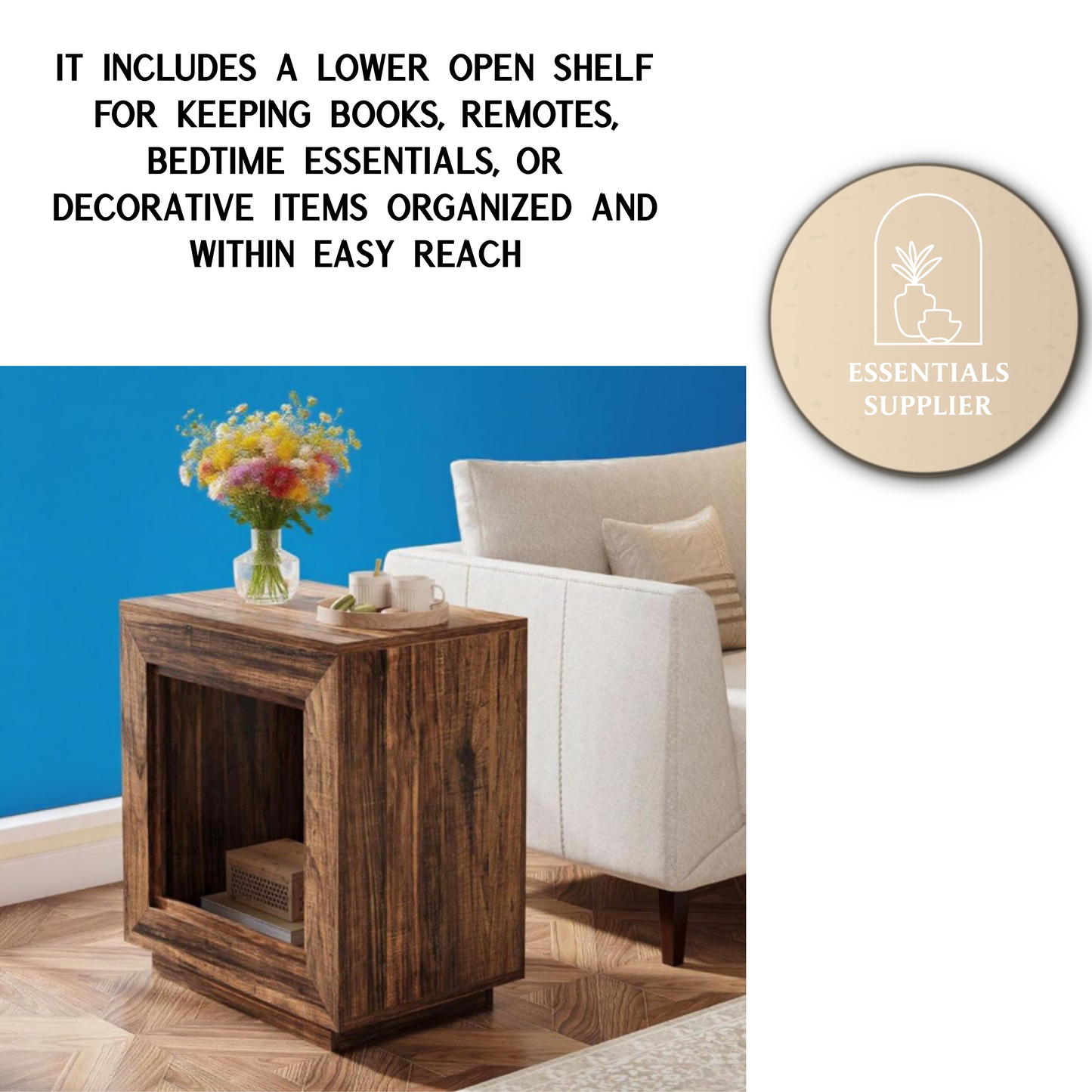 Rustic Farmhouse End Table with Shelf – Distressed Brown Coffee side Table