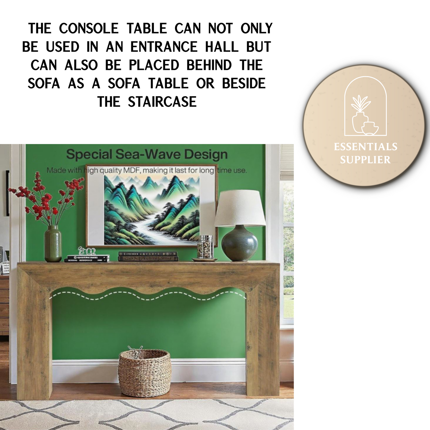 63" Retro Wavy Edge Console Table – Modern Entryway Sofa Table with Storage