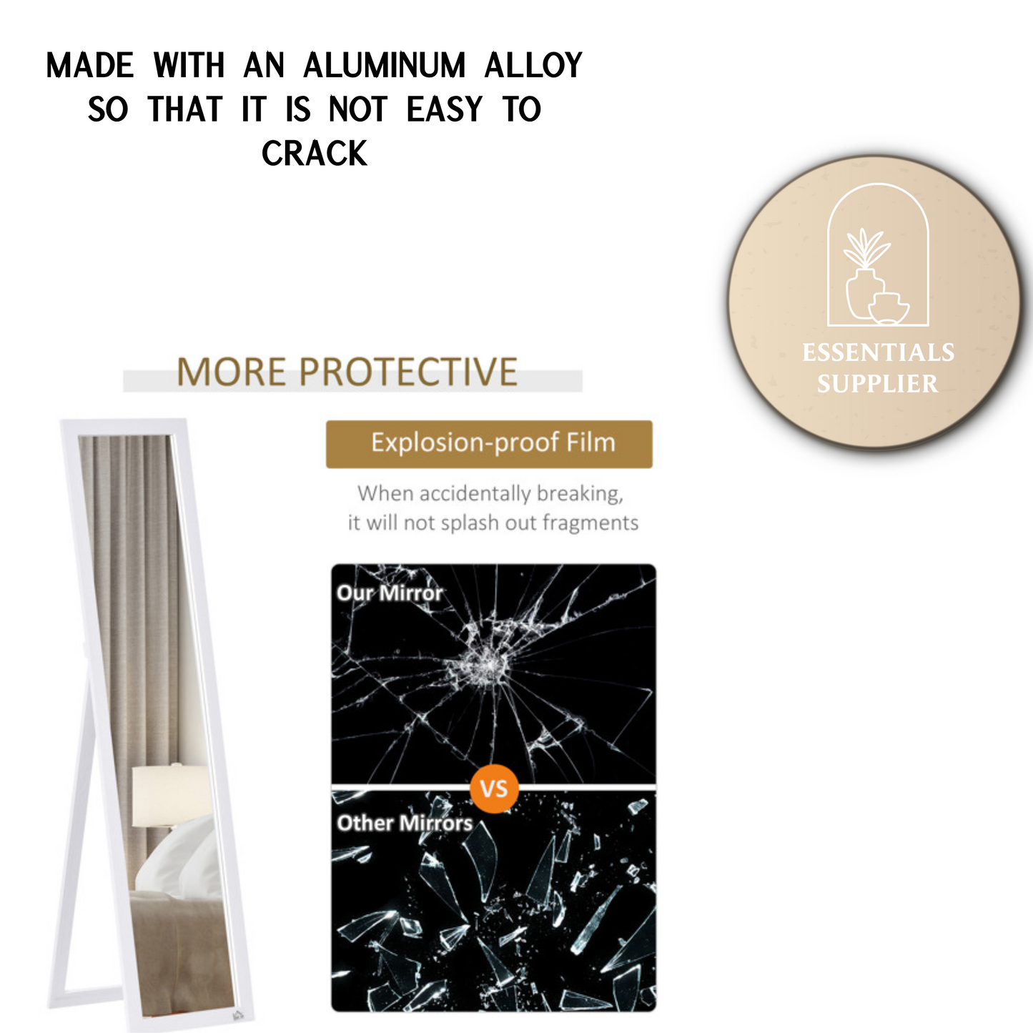 White Freestanding or Wall-Mounted Dressing Mirror – Modern & Space-Saving