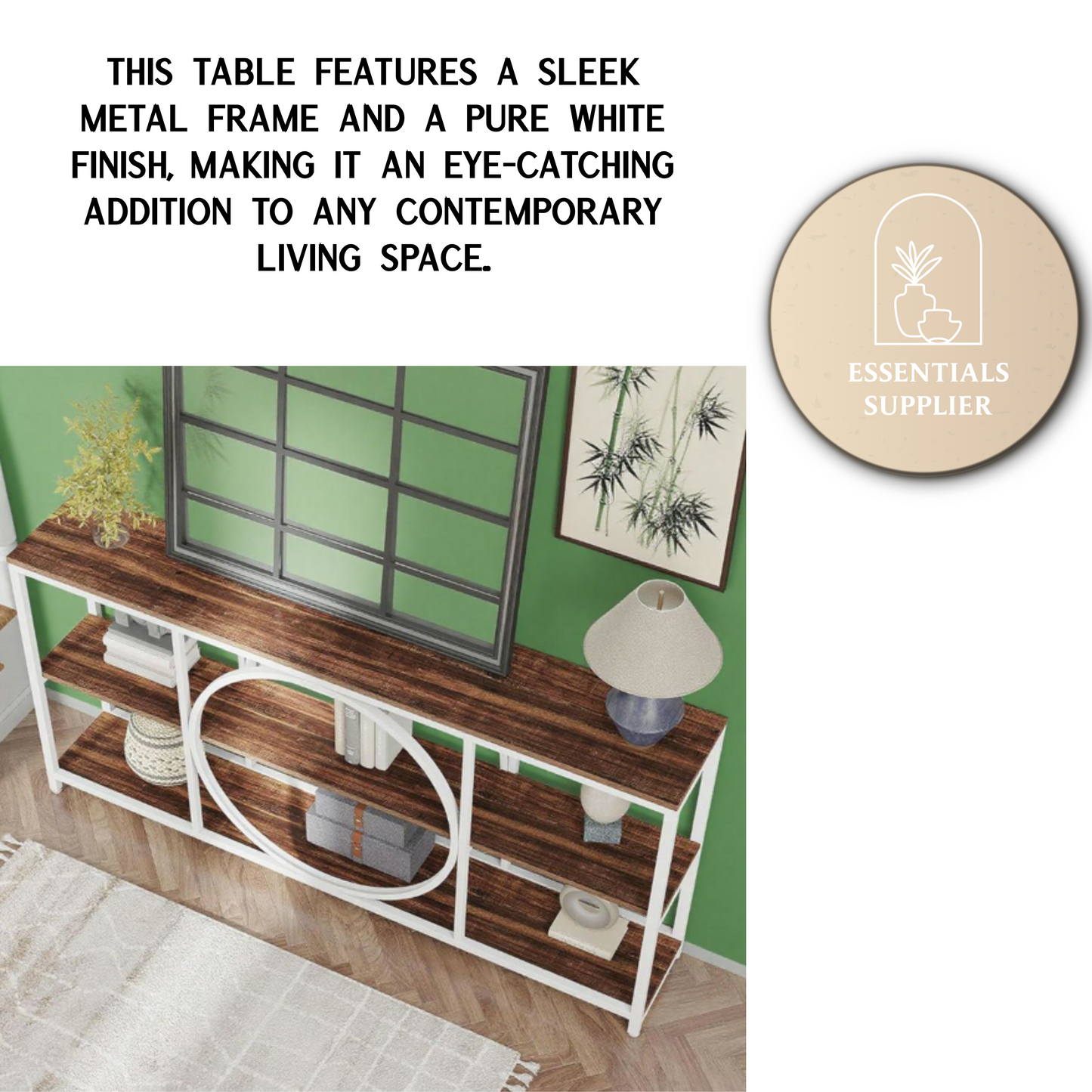 70.9" White Walnut Console Table with 3-Tier Shelves – Modern Industrial Accent