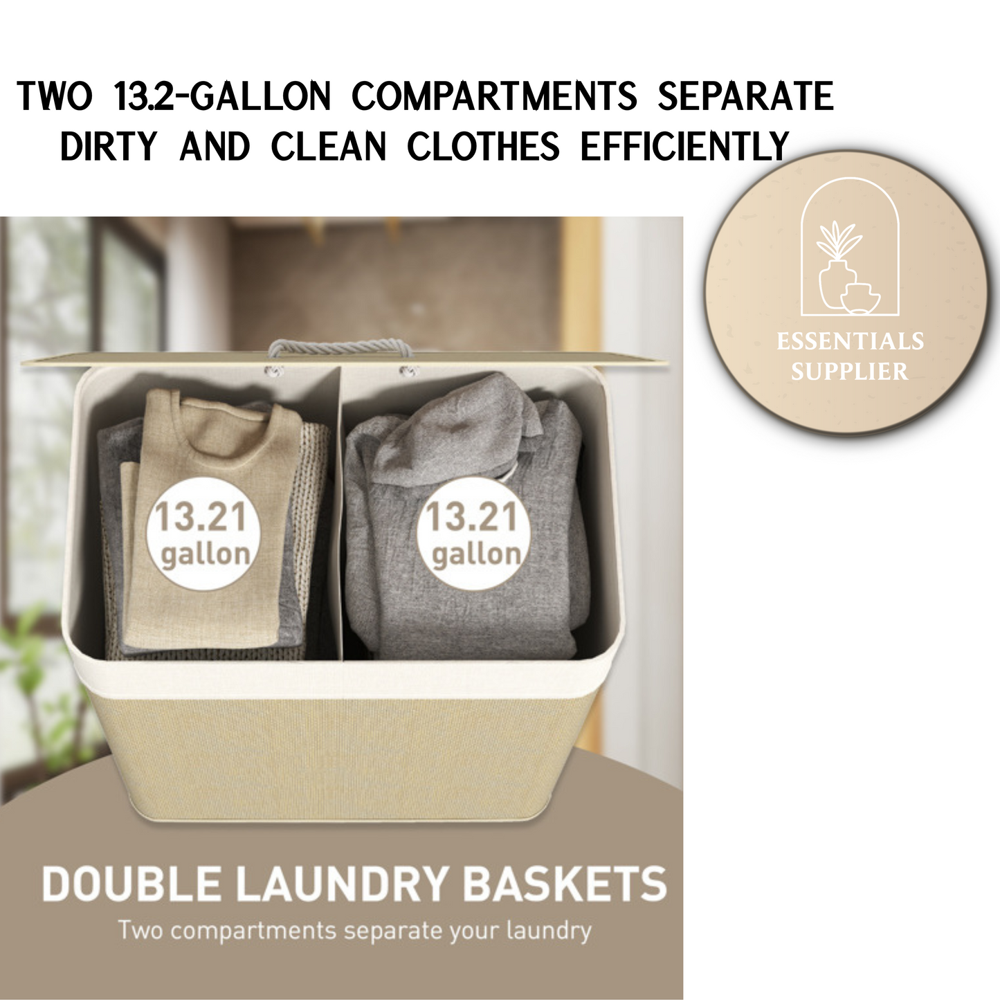 Laundry Hamper Cabinet with Storage, Freestanding Organizer