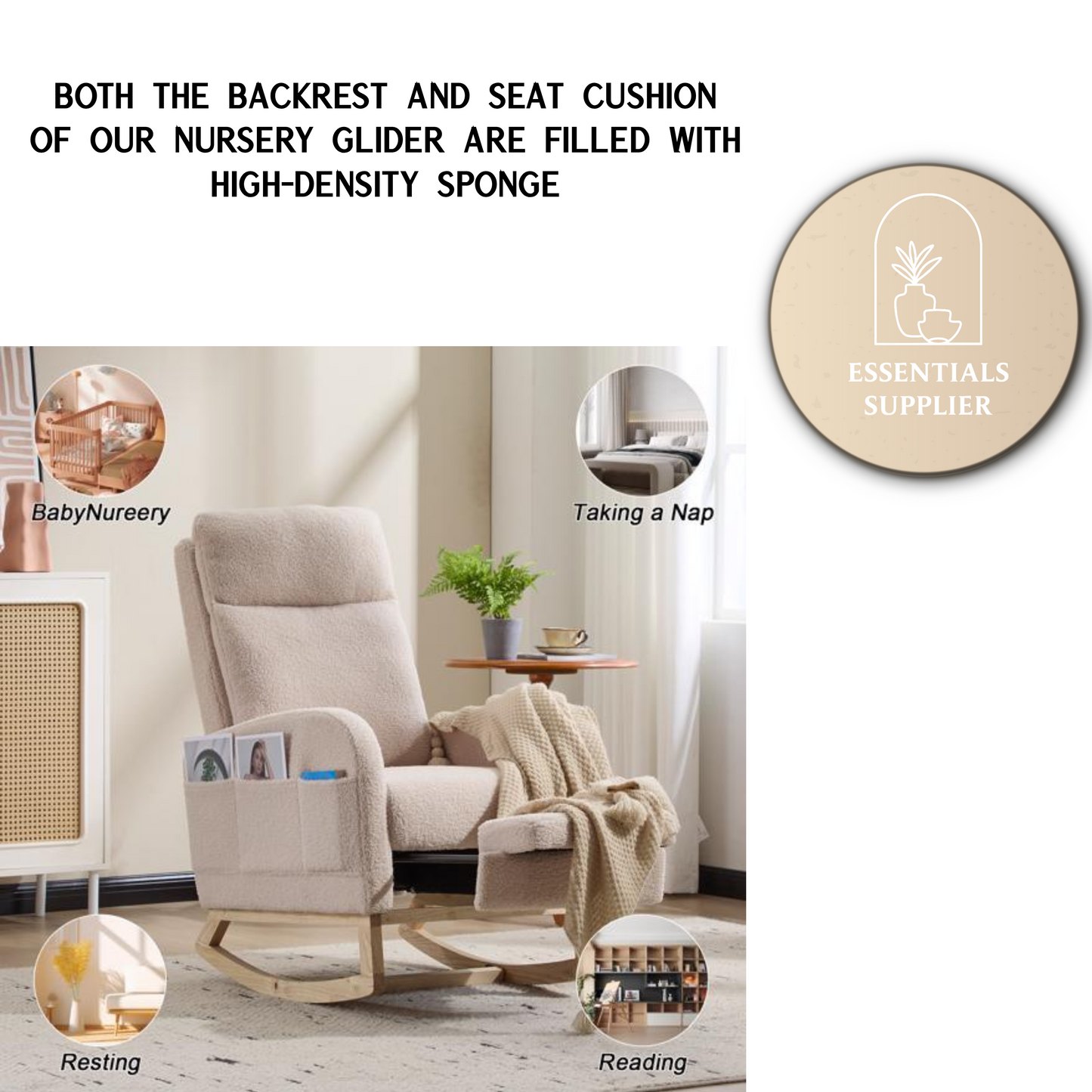 Modern Rocking Accent Chair with High Back, Soft Fabric & 300 lb Weight Capacity