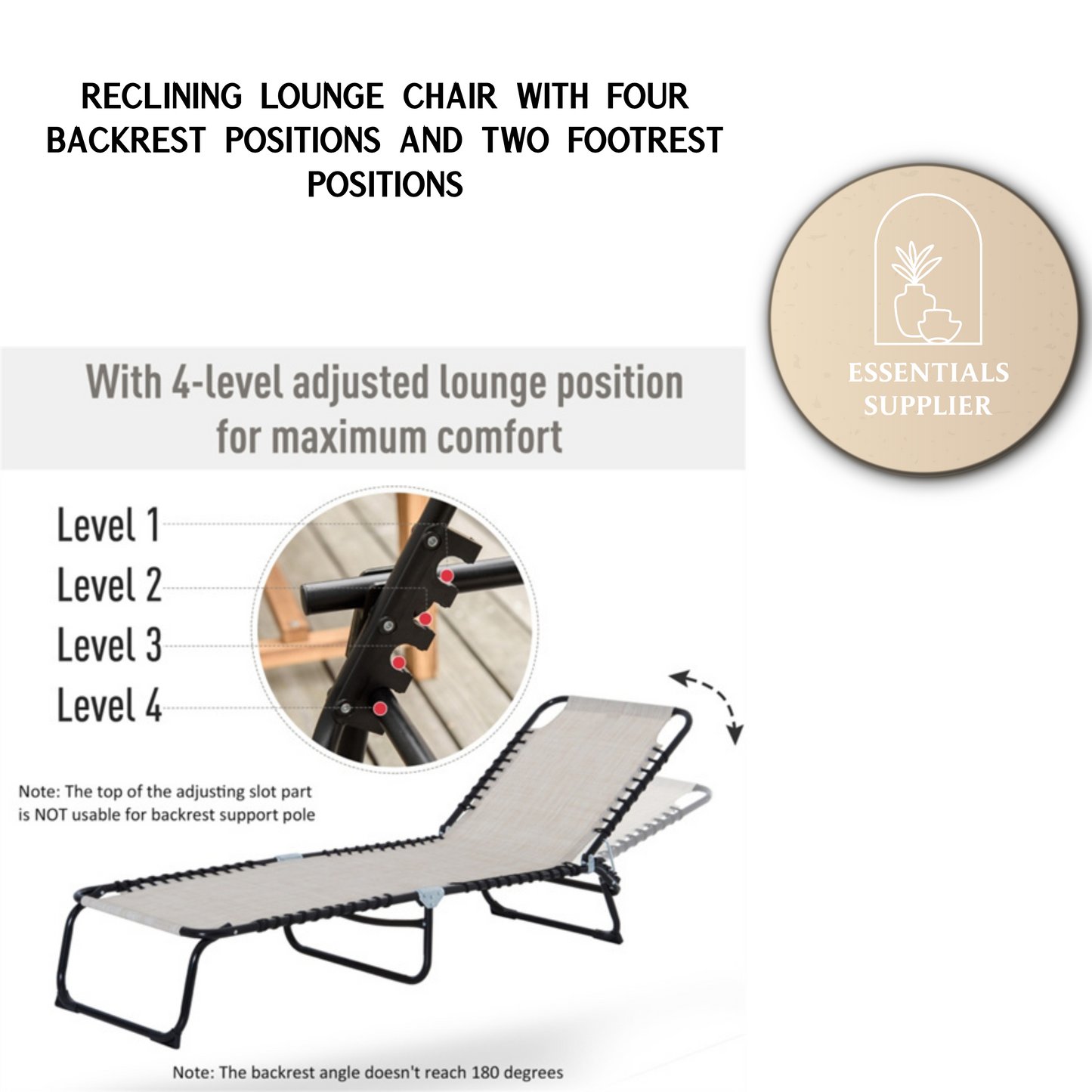 Cream White Reclining Foldable Lounge Chair with Pillow & Mesh Fabric