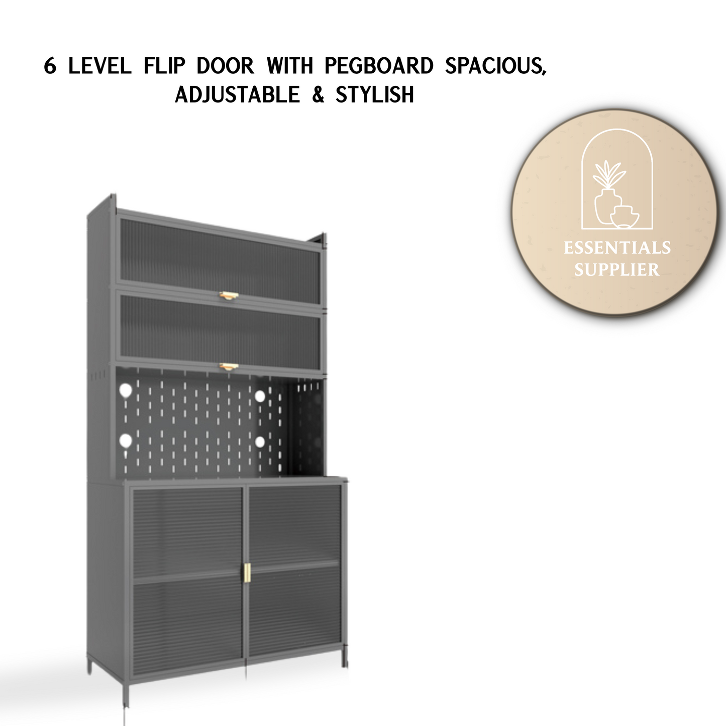 73'' Tall Grey Kitchen Pantry Cabinet with Flip Doors & Pegboard Storage