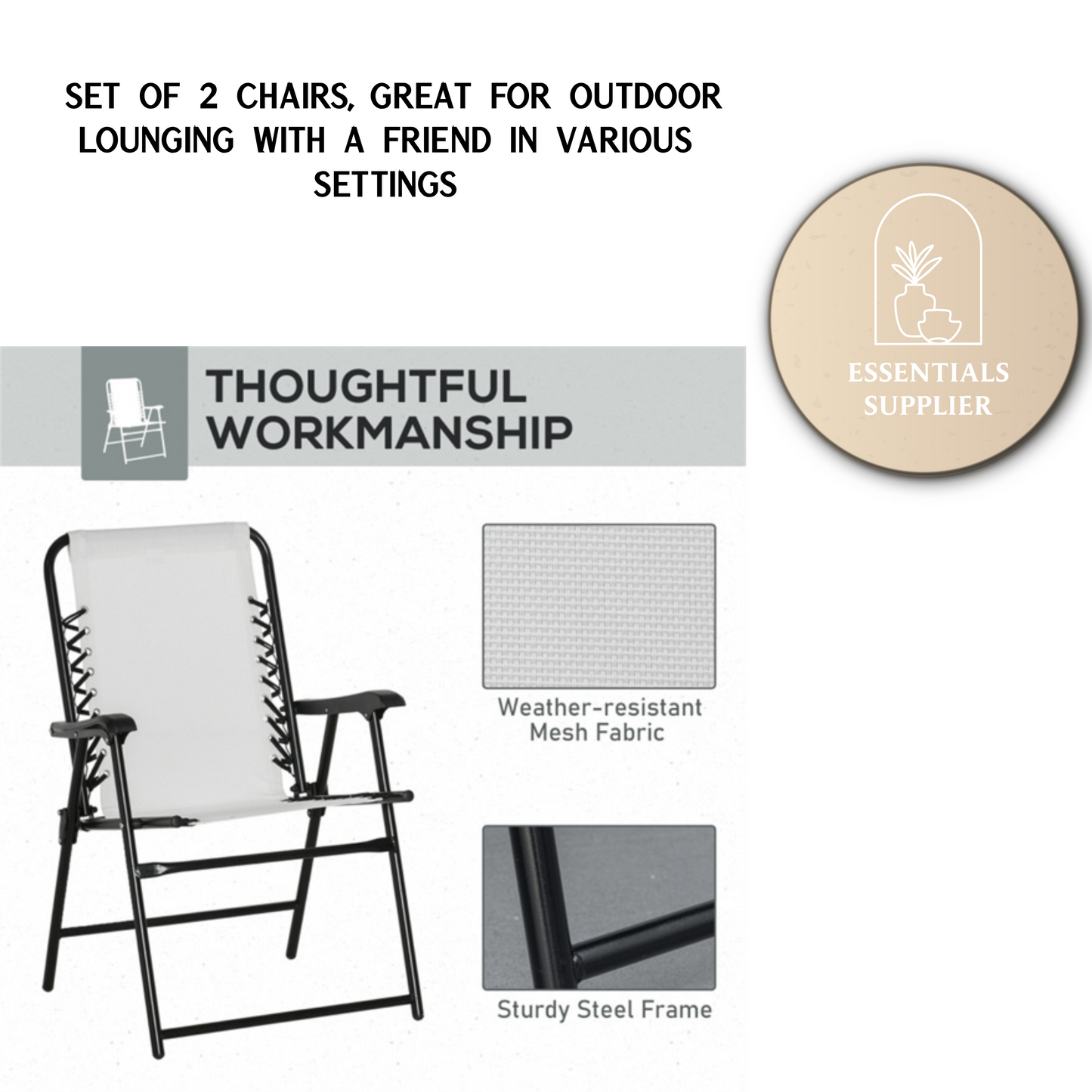 Set of 2 Foldable Mesh Armchairs – Outdoor Lounge Chairs with Armrests