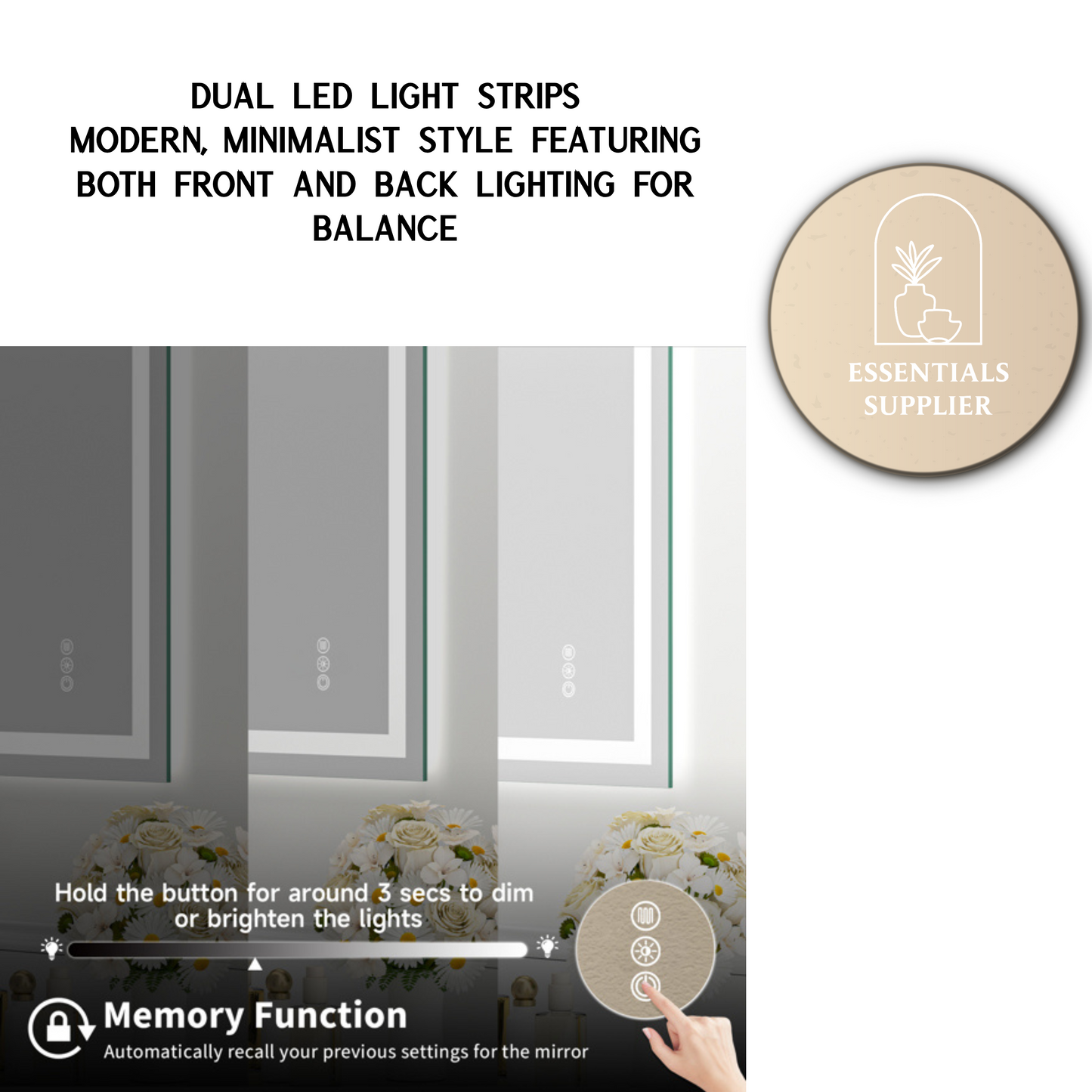 55x30 Dual LED Light Frameless Mirror – Front & Back Lighting