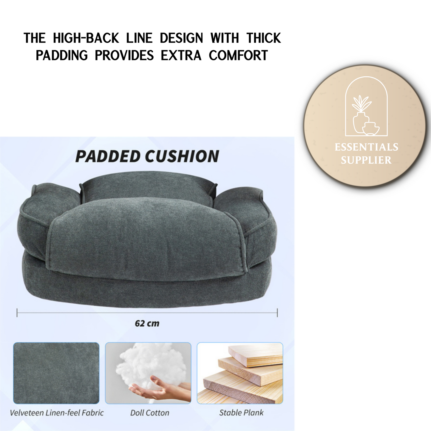 Pebble Grey Reclining Office Chair with Footrest & High-Back Linen-Feel Padding
