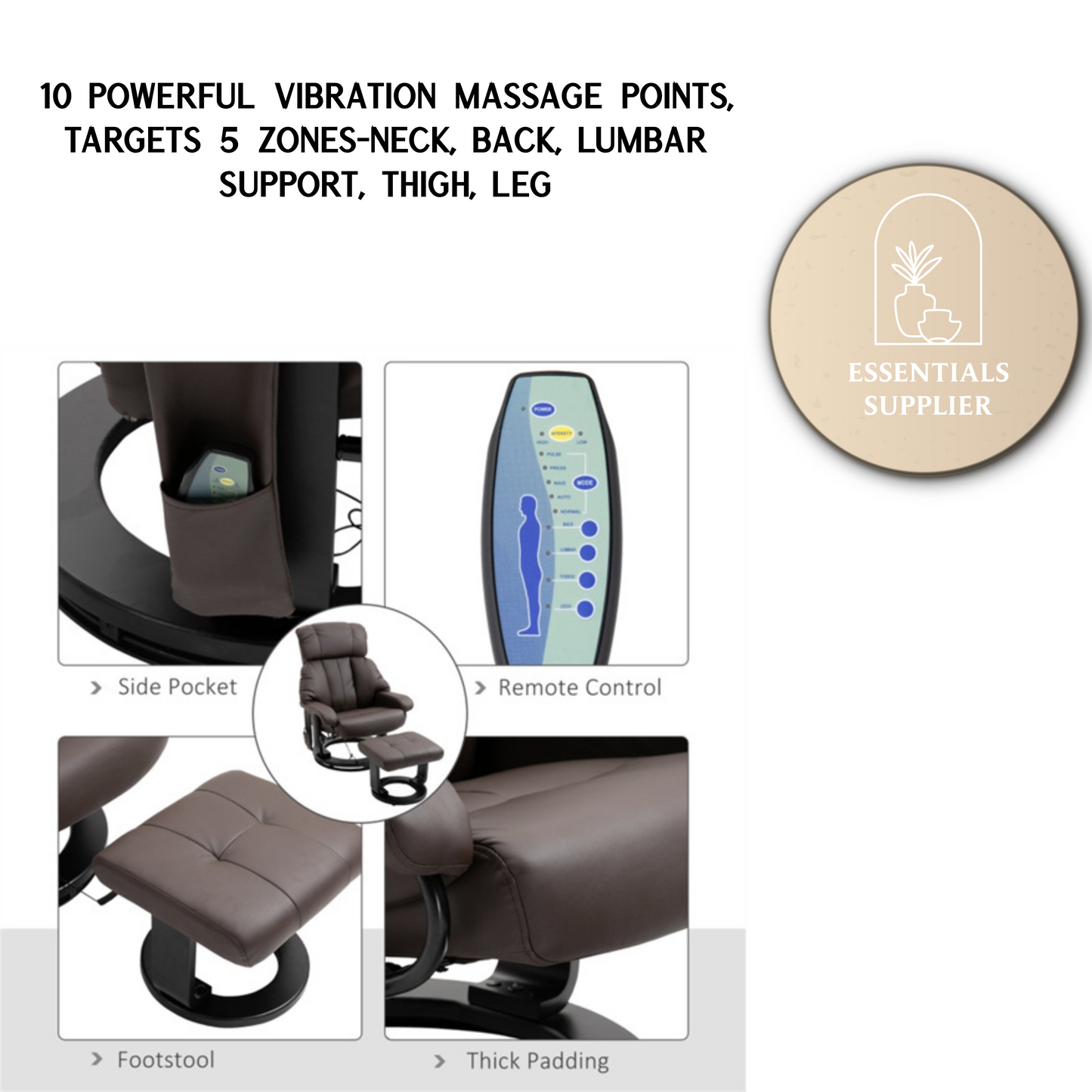 PU Leather Massage Recliner Chair with Ottoman & Remote, Brown