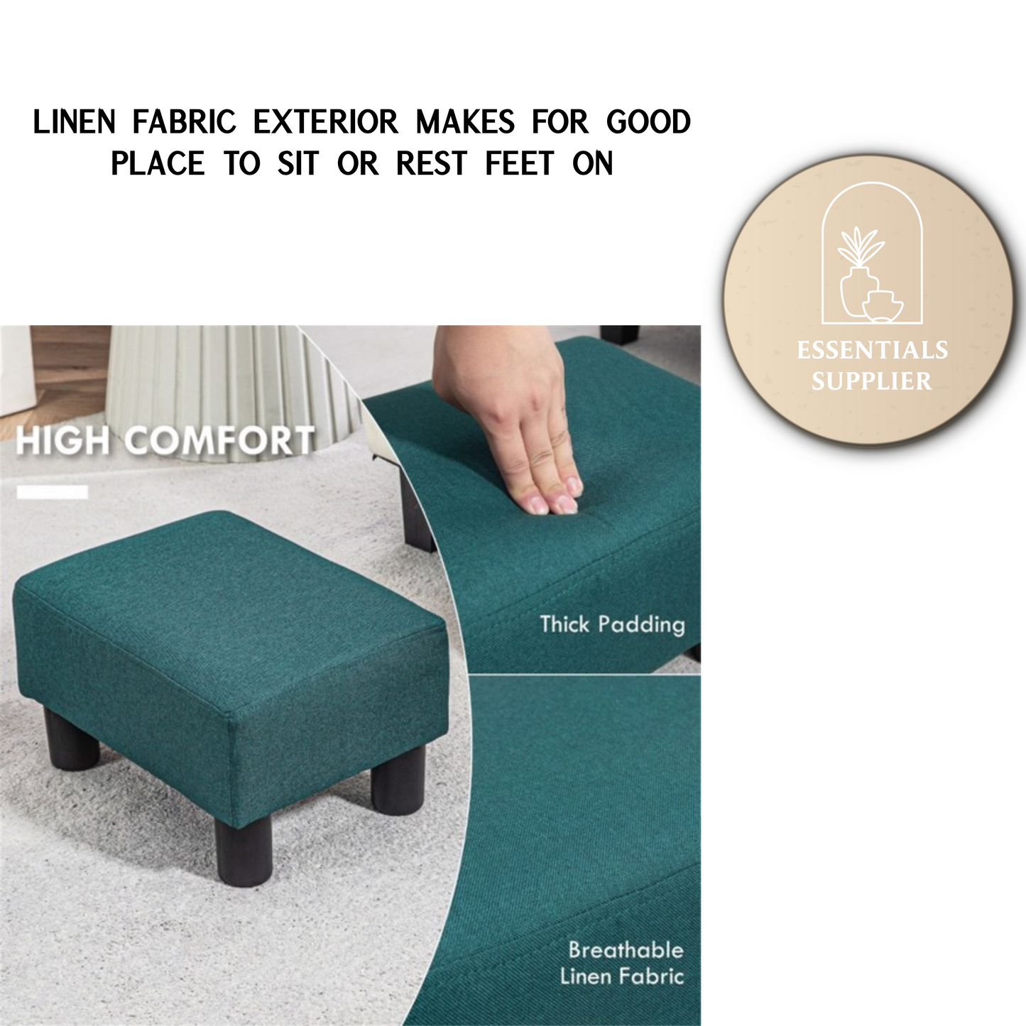 Linen Fabric Foot Rest Ottoman – Compact, Lightweight & Stylish