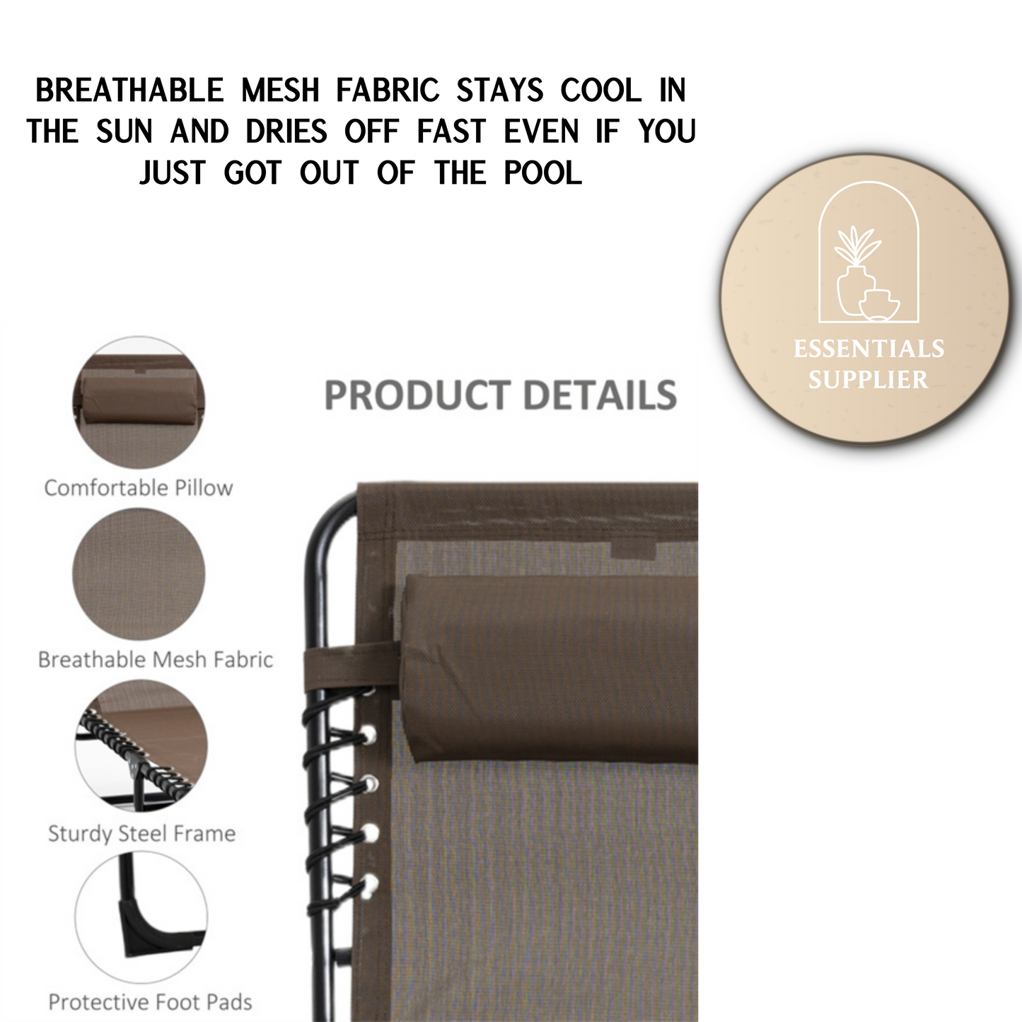 Brown Zero Gravity Folding Lounger with Side Pocket & Adjustable Backrest