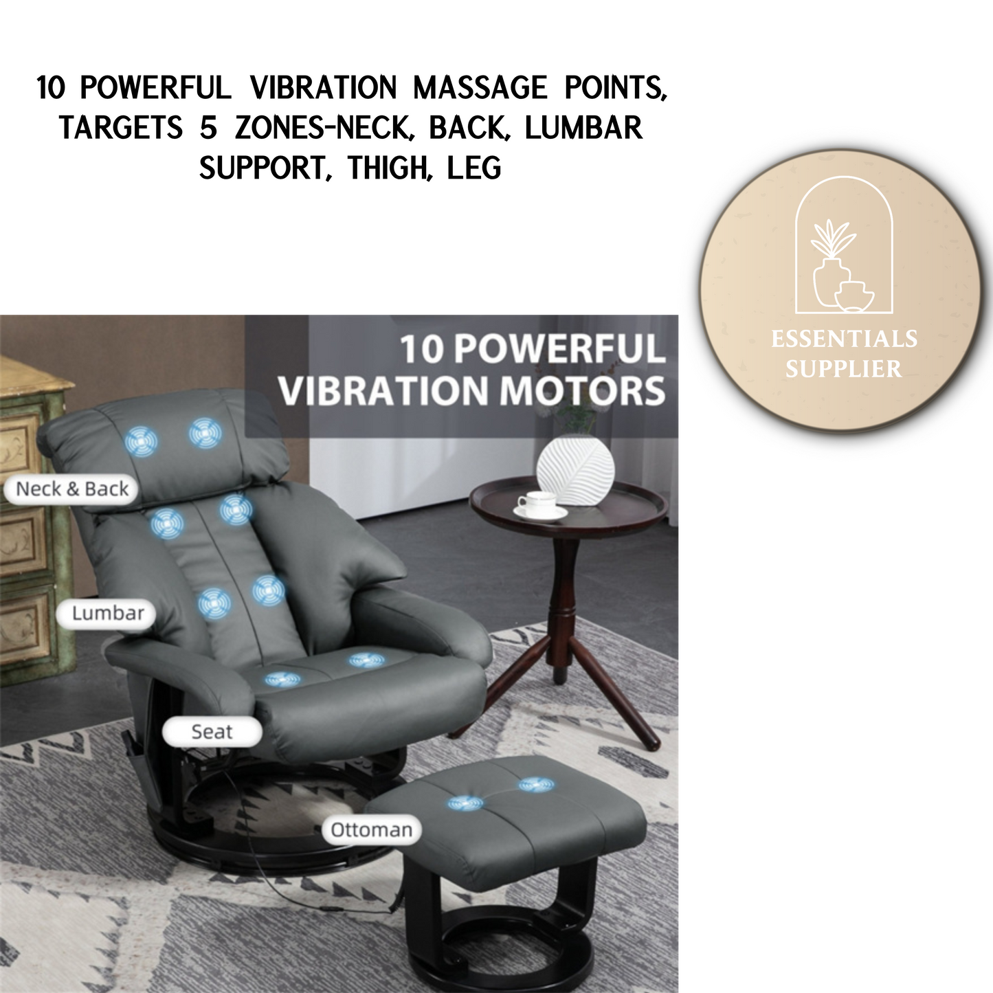PU Leather Massage Recliner Chair with Ottoman & Remote, Gray