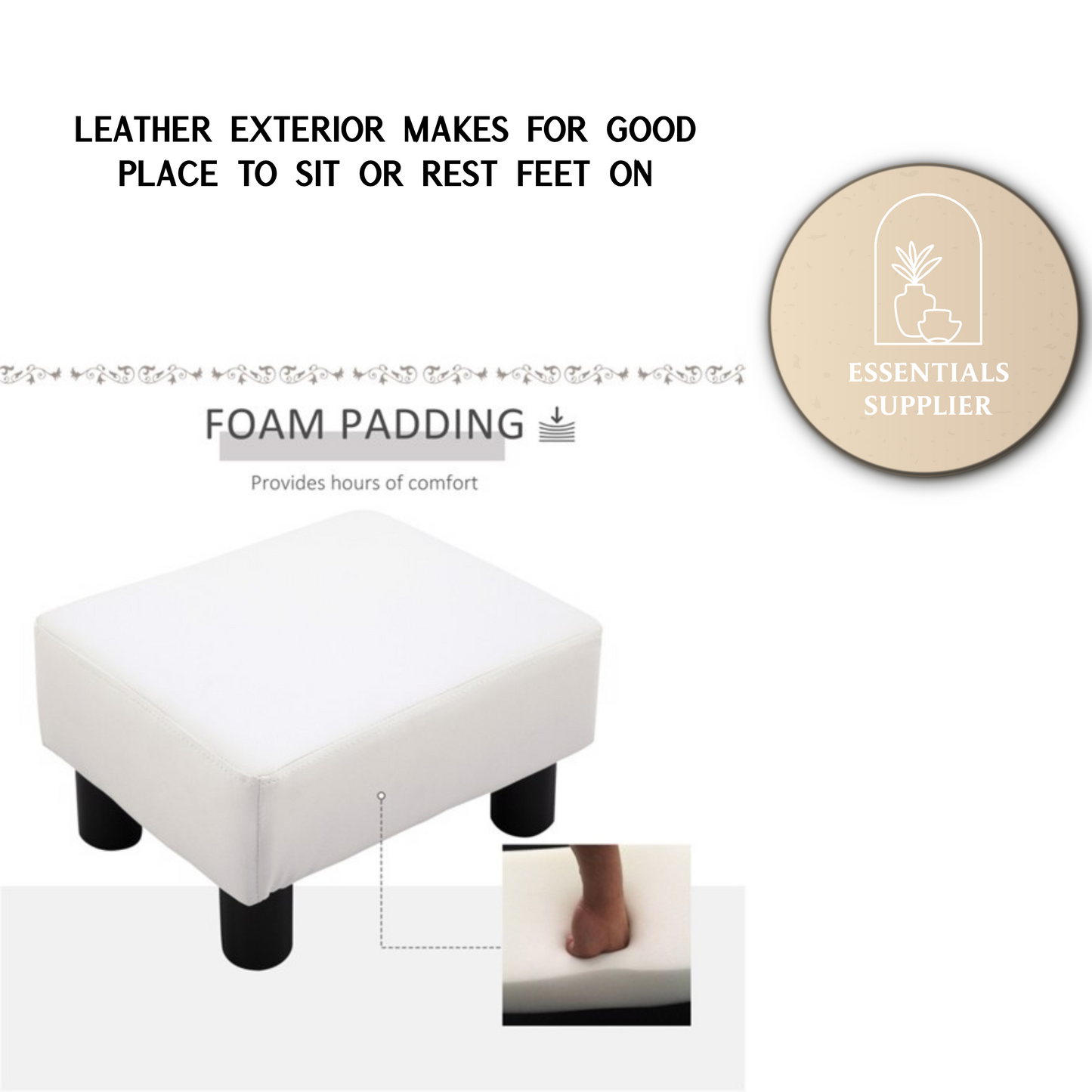 White Faux Leather Foot Rest Ottoman – Chic, Lightweight & Durable