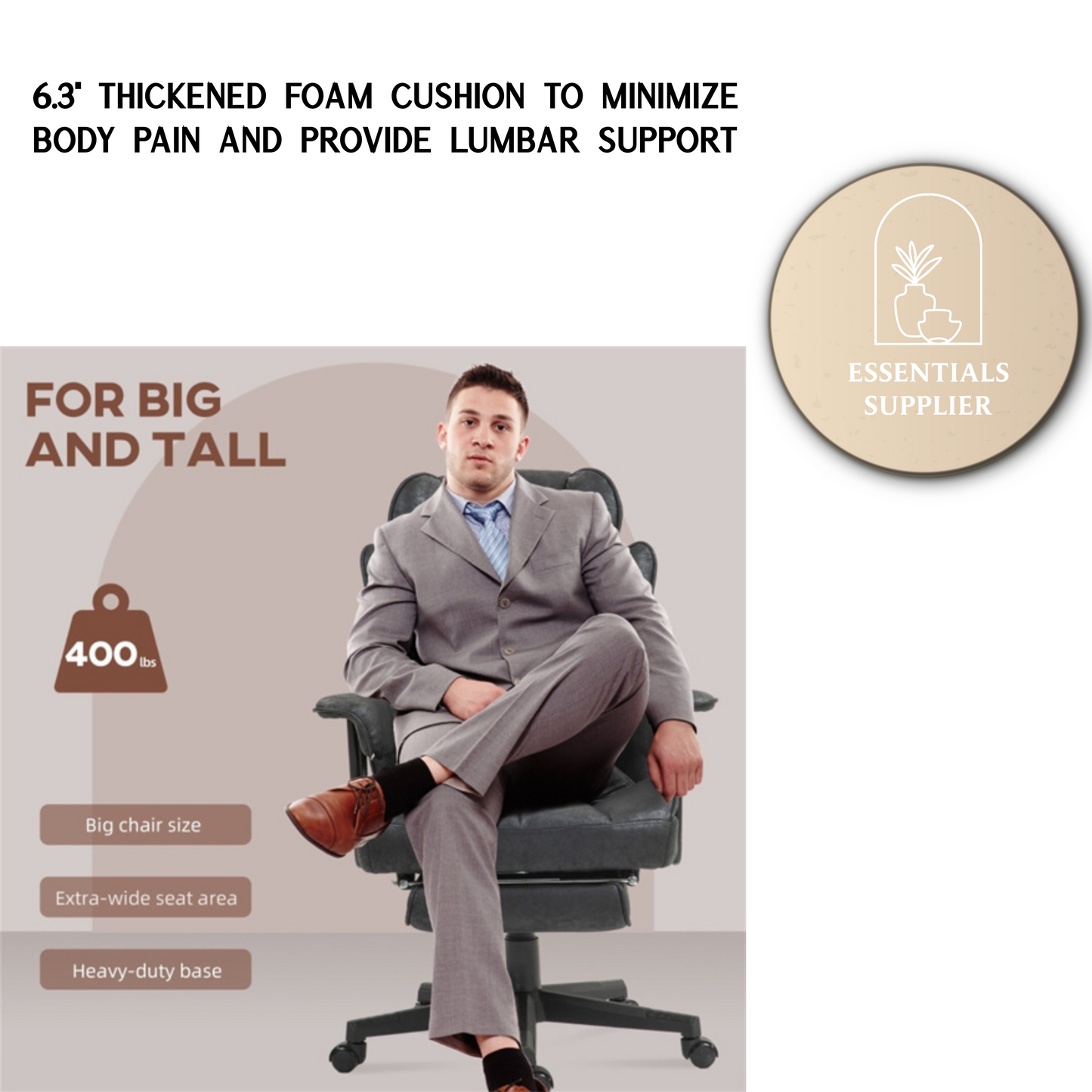 Black Big & Tall Black Reclining Office Chair with Footrest – 396 lbs Capacity