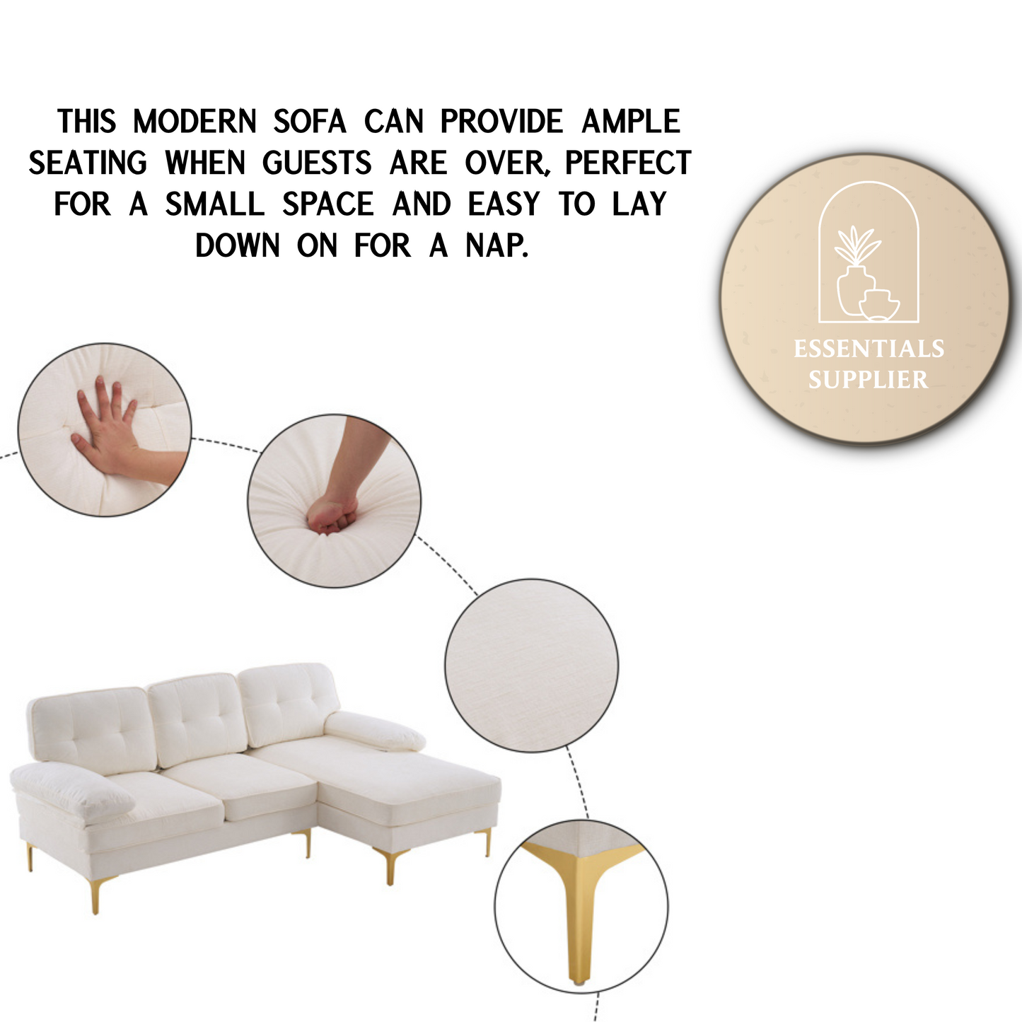 "Beige 3-Seater Modular Sofa – Simple, Stylish Indoor Seating"