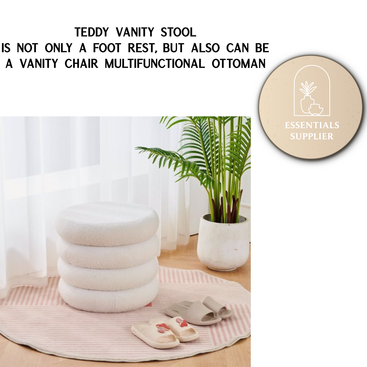 Round Shape Storage Ottoman Stool with Flip Tray, Vanity & Footrest Chair, White