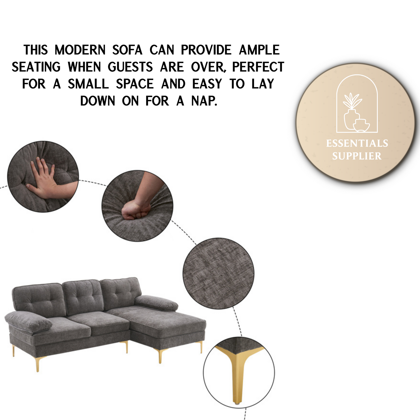 Dark Gray 3-Seater Modular Sofa – Simple, Stylish Indoor Seating