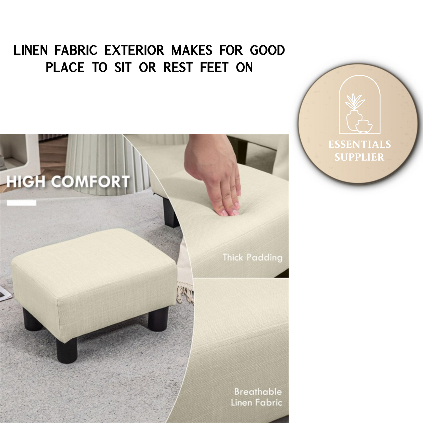 Linen Fabric Foot Rest Ottoman – Compact, Lightweight & Stylish