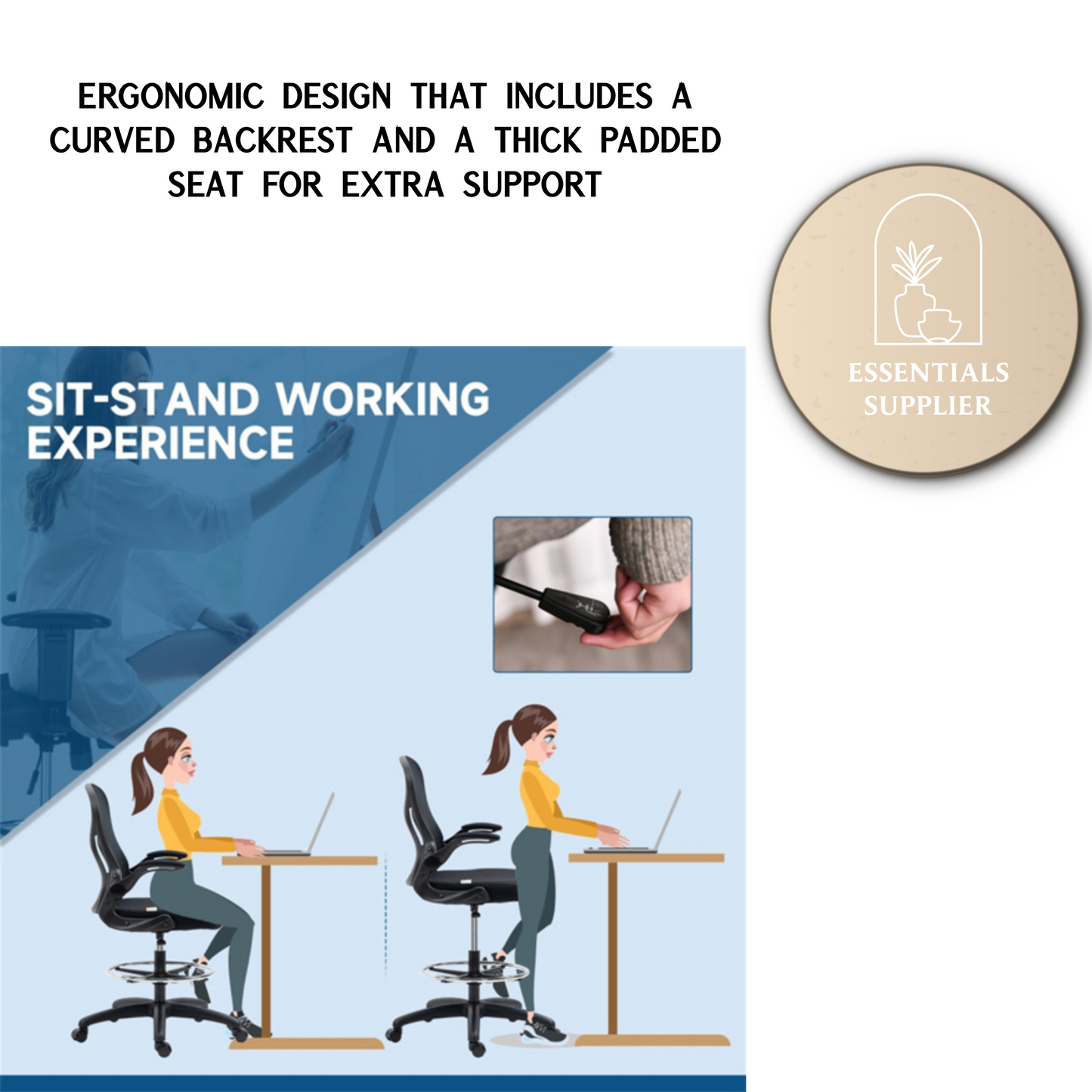 Ergonomic Mesh Drafting Chair with Lumbar Support & Adjustable Footrest
