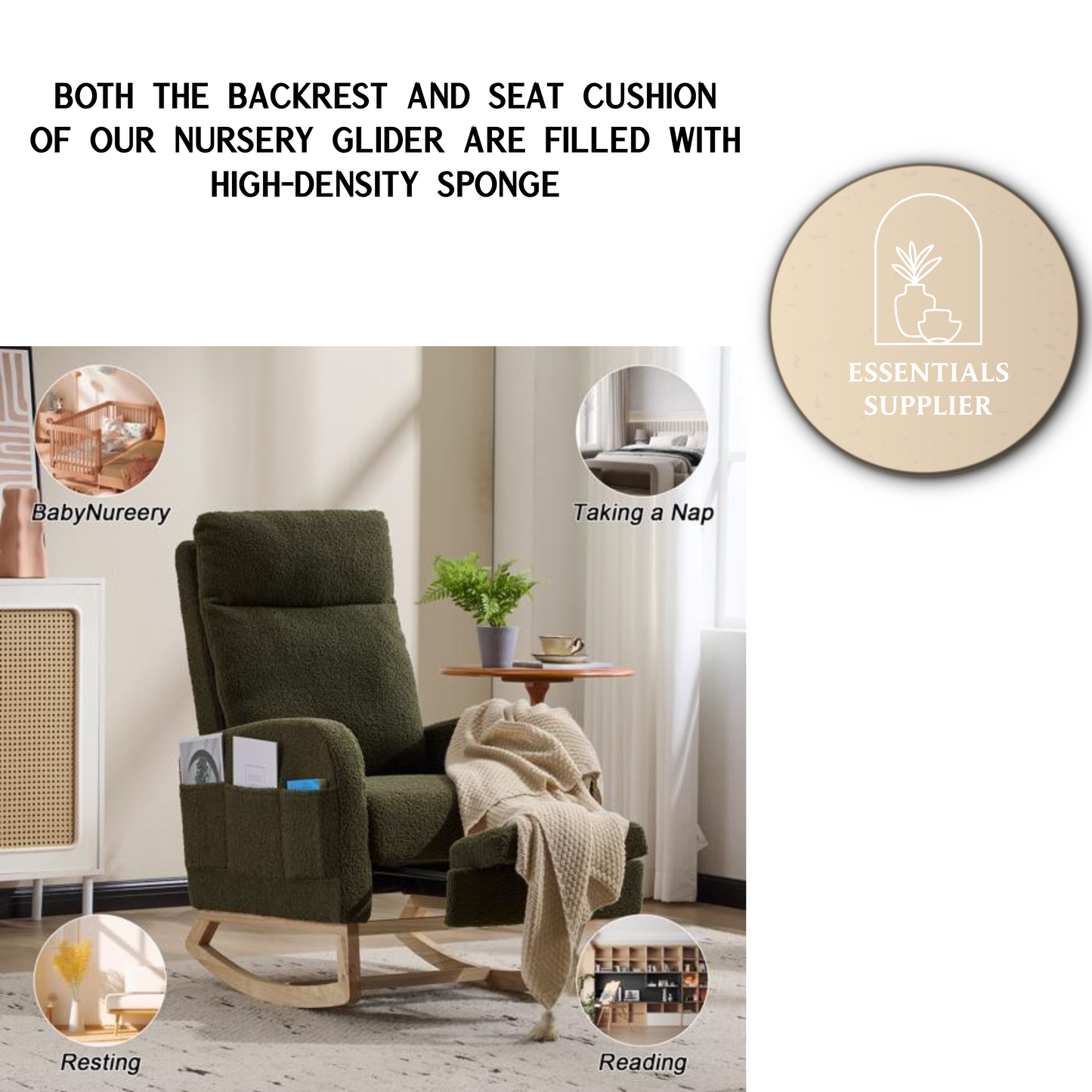 Modern Rocking Accent Chair with High Back, Soft Fabric & 300 lb Weight Capacity