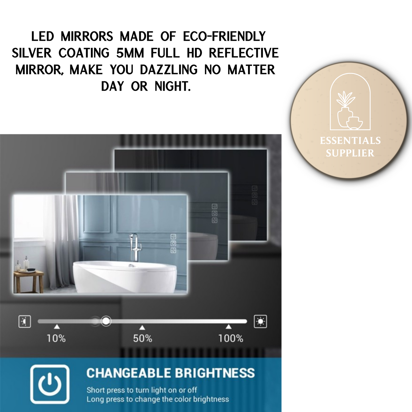36" x 28" LED Bathroom Mirror with Defogger & Dimmable Backlight