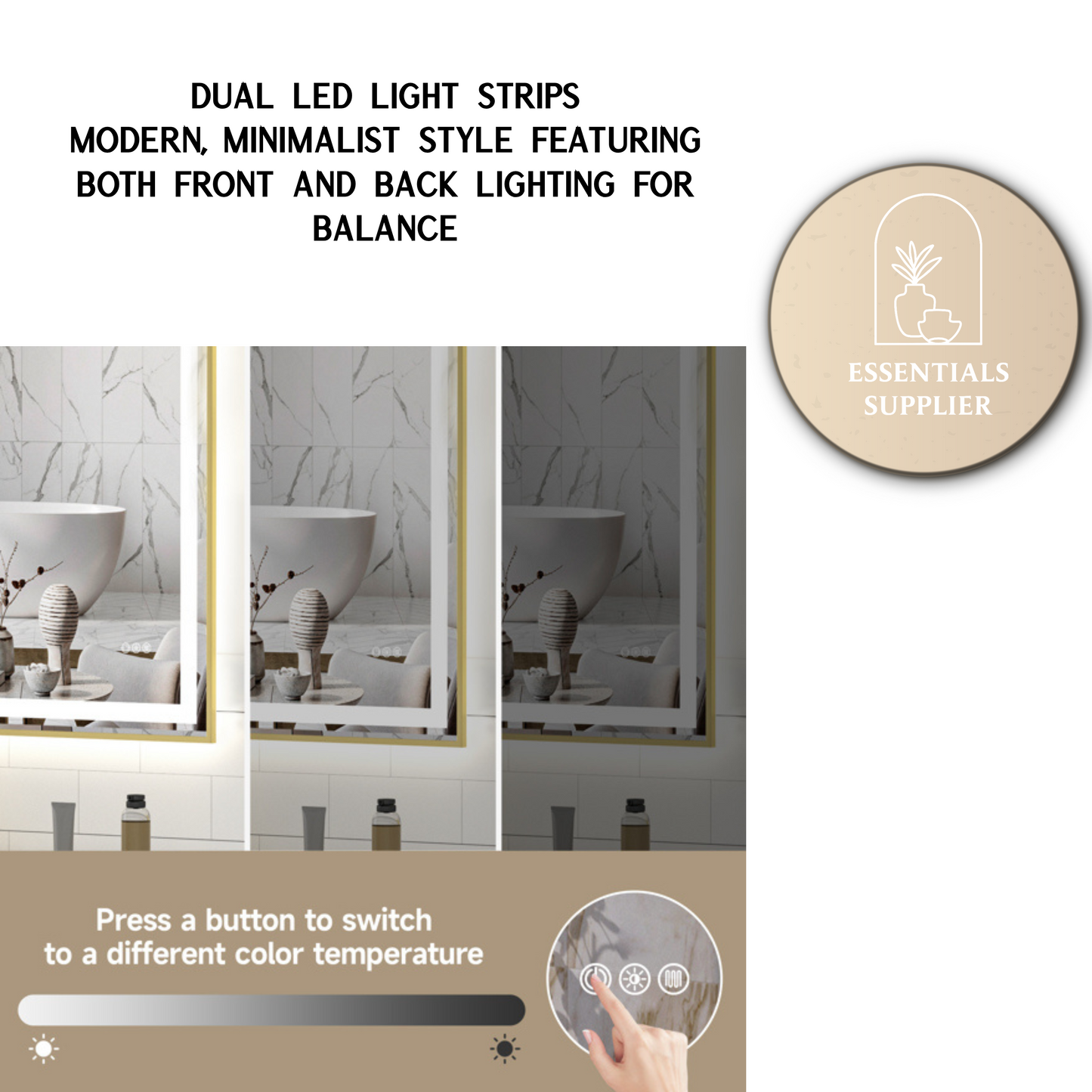 48x40" Gold Framed LED Mirror with Dual Front & Back Light Strips