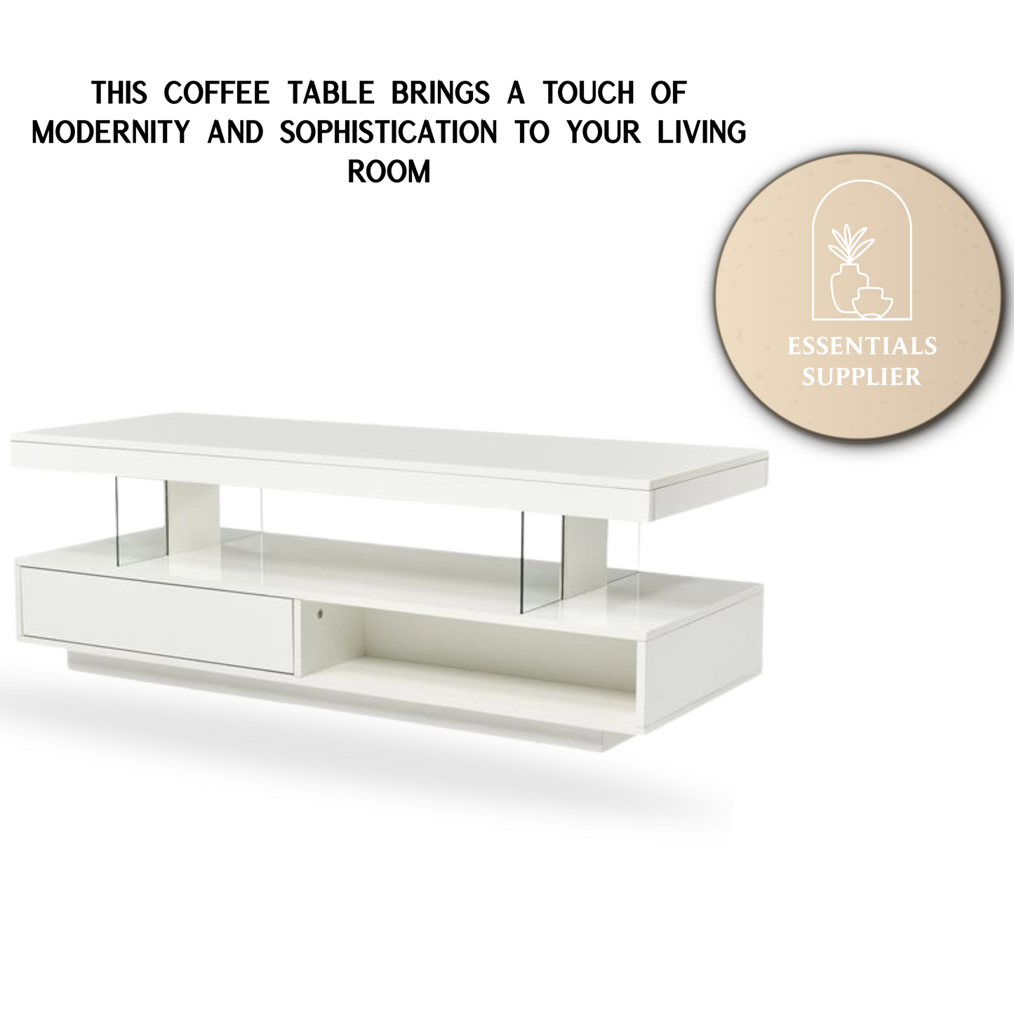 Modern LED Coffee Table with Storage, Drawers & Shelves for Living Room