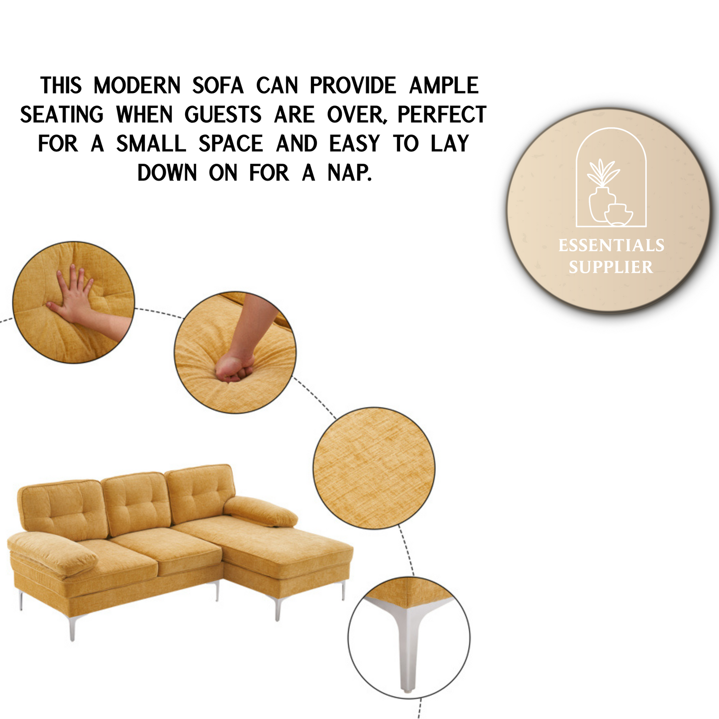 Yellow 3-Seater Modular Sofa – Simple, Stylish Indoor Seating