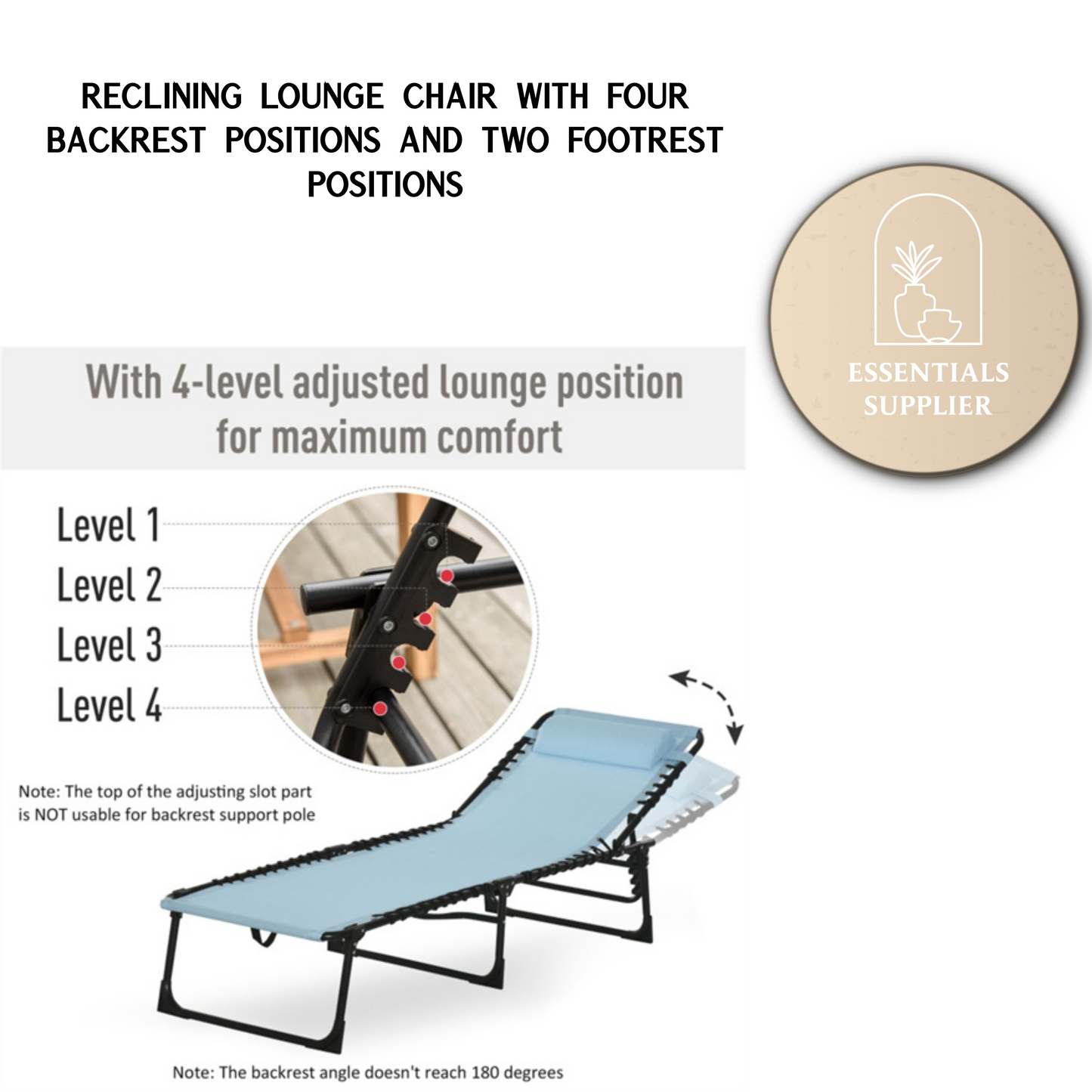 Blue Reclining Foldable Lounge Chair with Pillow & Mesh Fabric