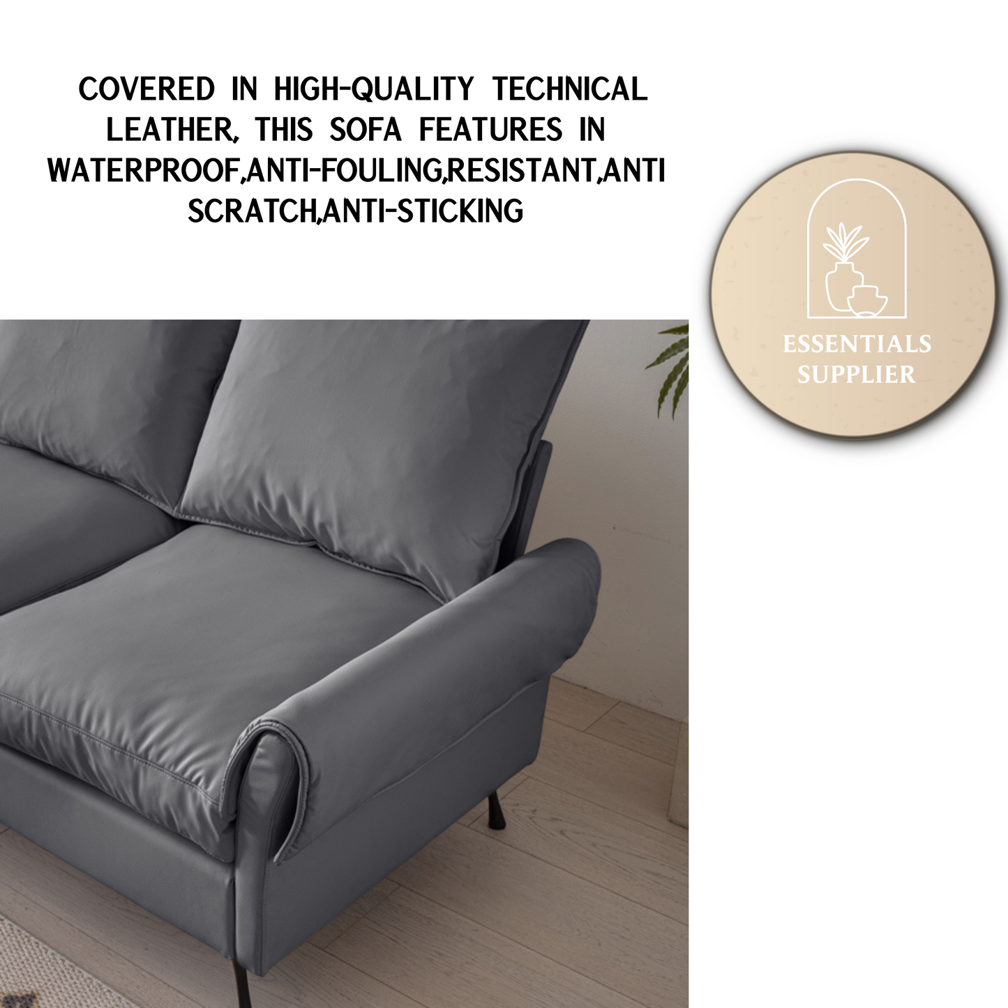 104.5" Modern L-Shaped Tech Leather Sofa with Convertible Ottoman