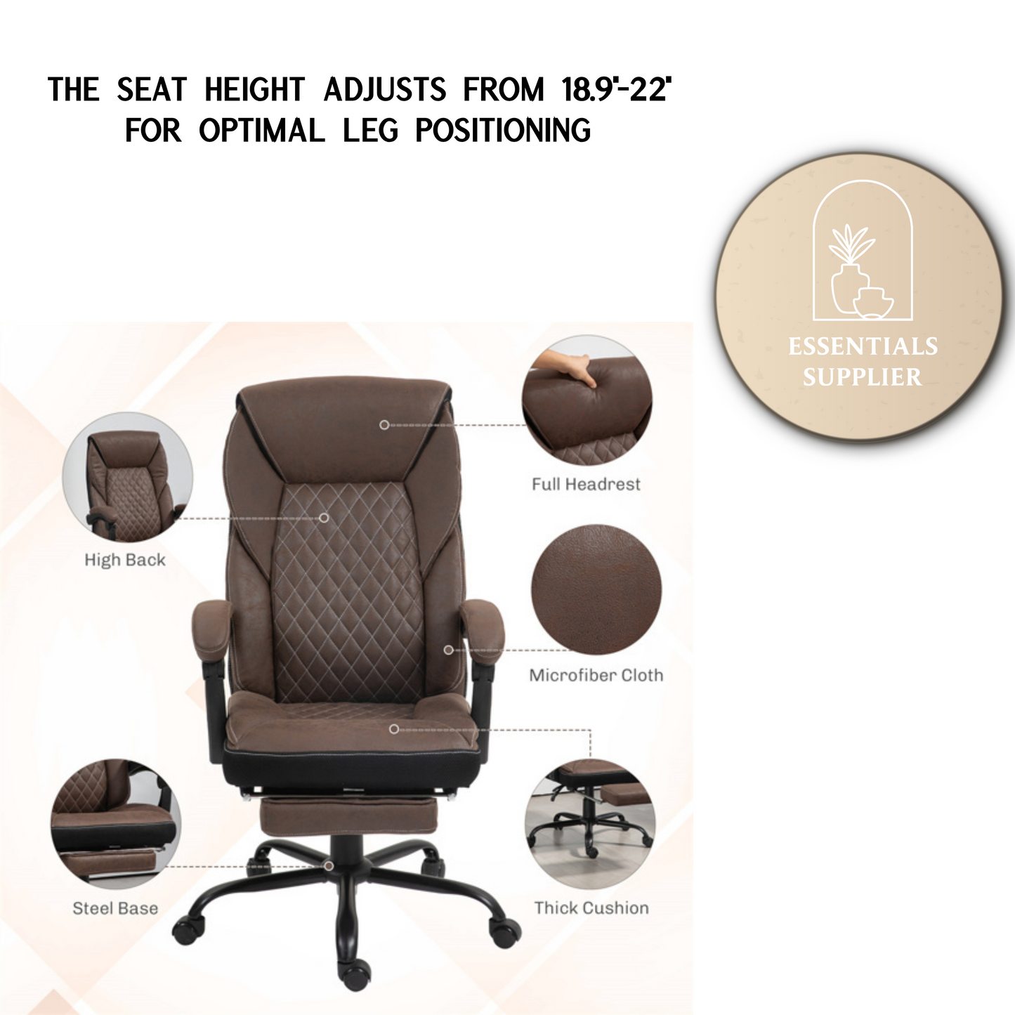Dark Brown High-Back Reclining Office Chair with Footrest & Microfiber Upholstery