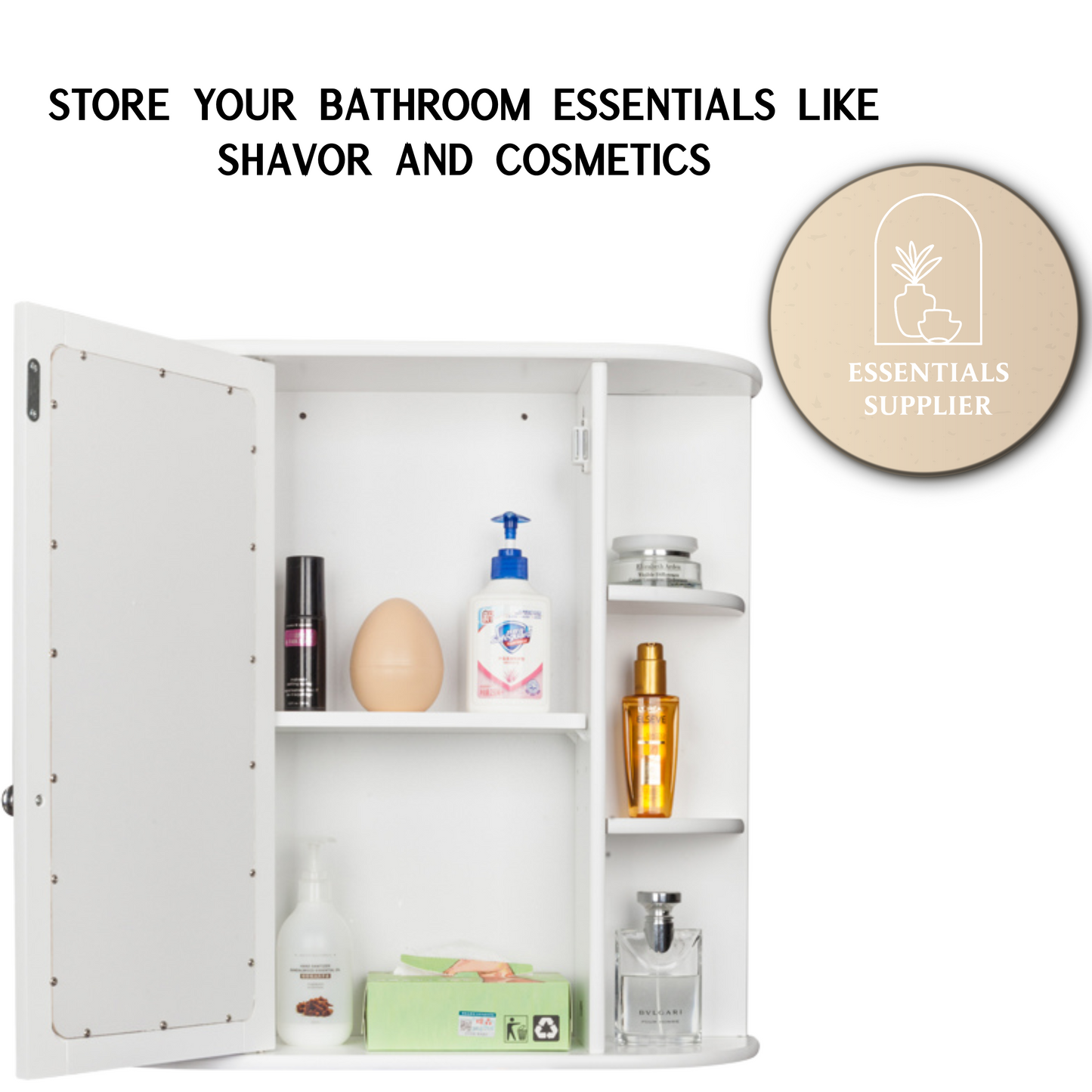 3-Tier Wall Mounted Bathroom Cabinet with Mirror Door, White Finish