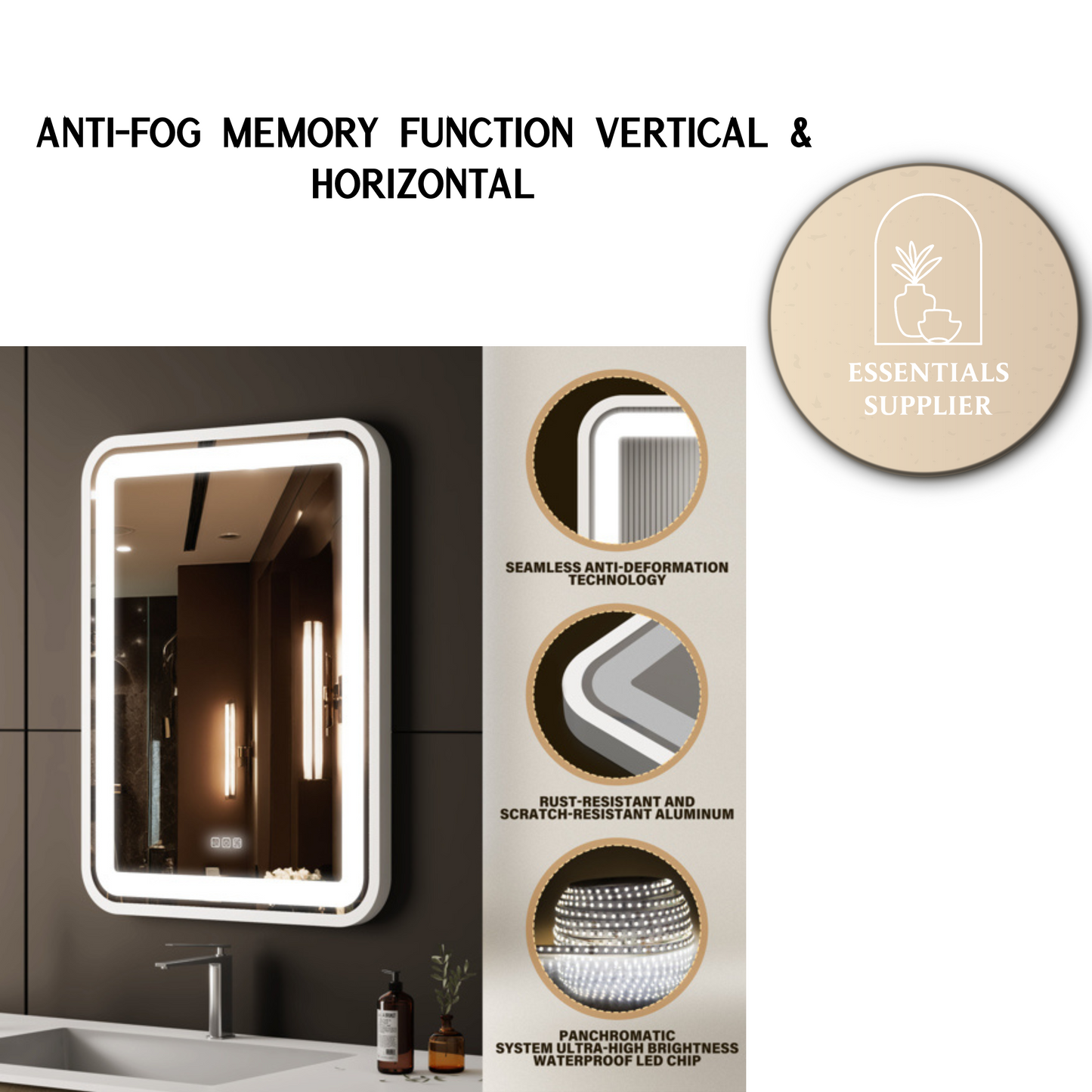 36x28" LED Bathroom Vanity Mirror, Dimmable, Anti-Fog, Wall Mount
