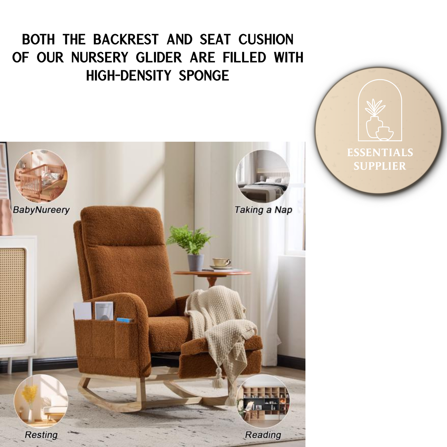 Modern Rocking Accent Chair with High Back, Soft Fabric & 300 lb Weight Capacity