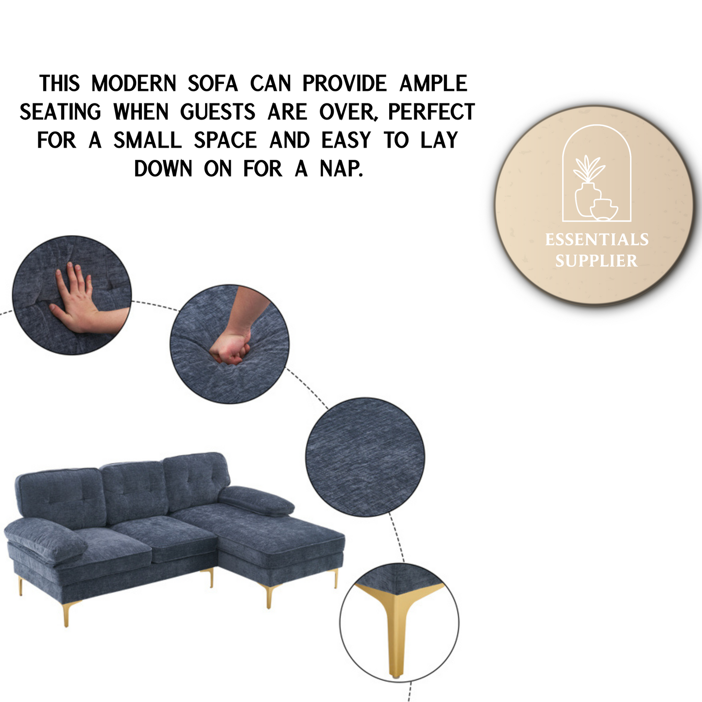 Blue 3-Seater Modular Sofa – Simple, Stylish Indoor Seating