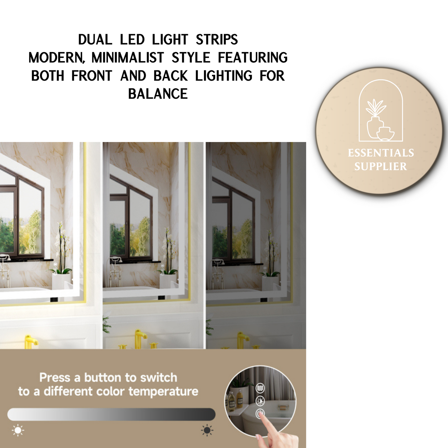 24x36" Gold Framed LED Mirror with Dual Front & Back Light Strips