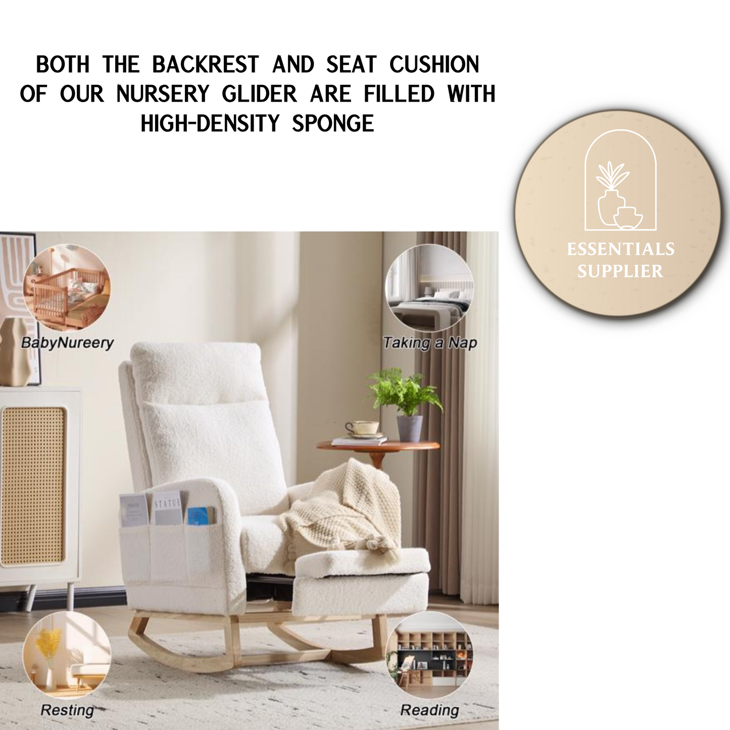 Modern Rocking Accent Chair with High Back, Soft Fabric & 300 lb Weight Capacity