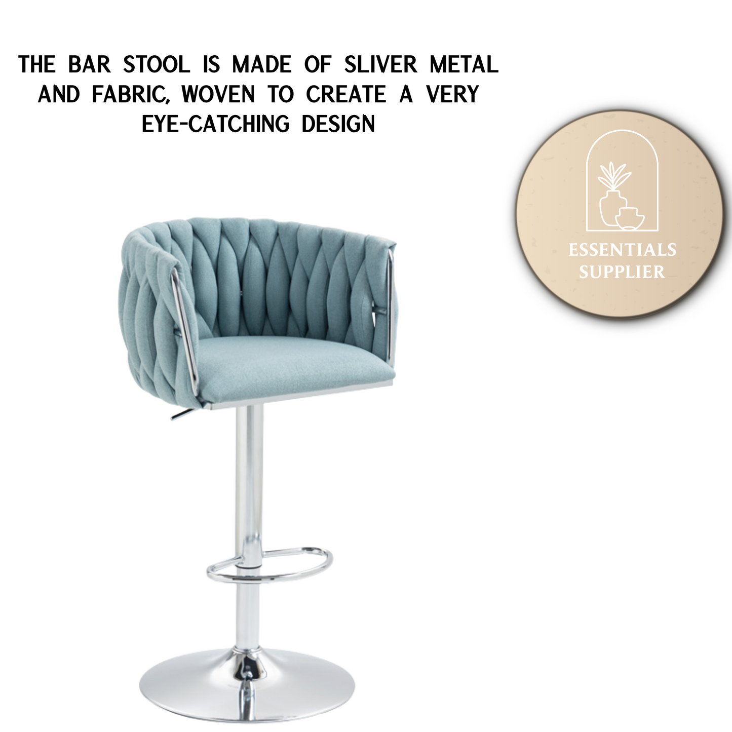 Set of 2 360° Swivel Fabric Bar Stools with Woven Back, Adjustable Height, Blue