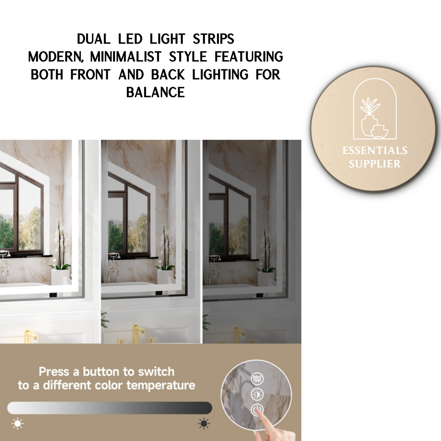 48x40" Black Framed LED Mirror with Dual Front & Back Light Strips