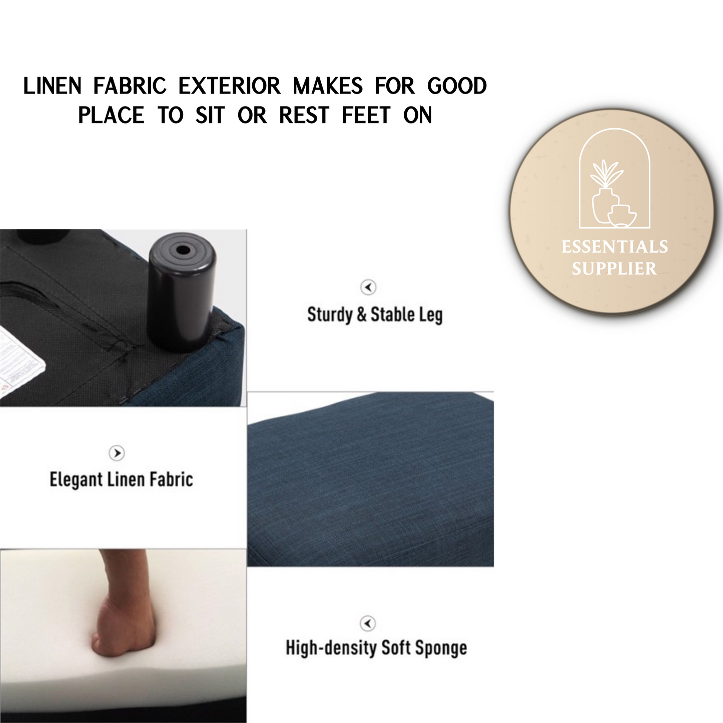Linen Fabric Foot Rest Ottoman – Compact, Lightweight & Stylish