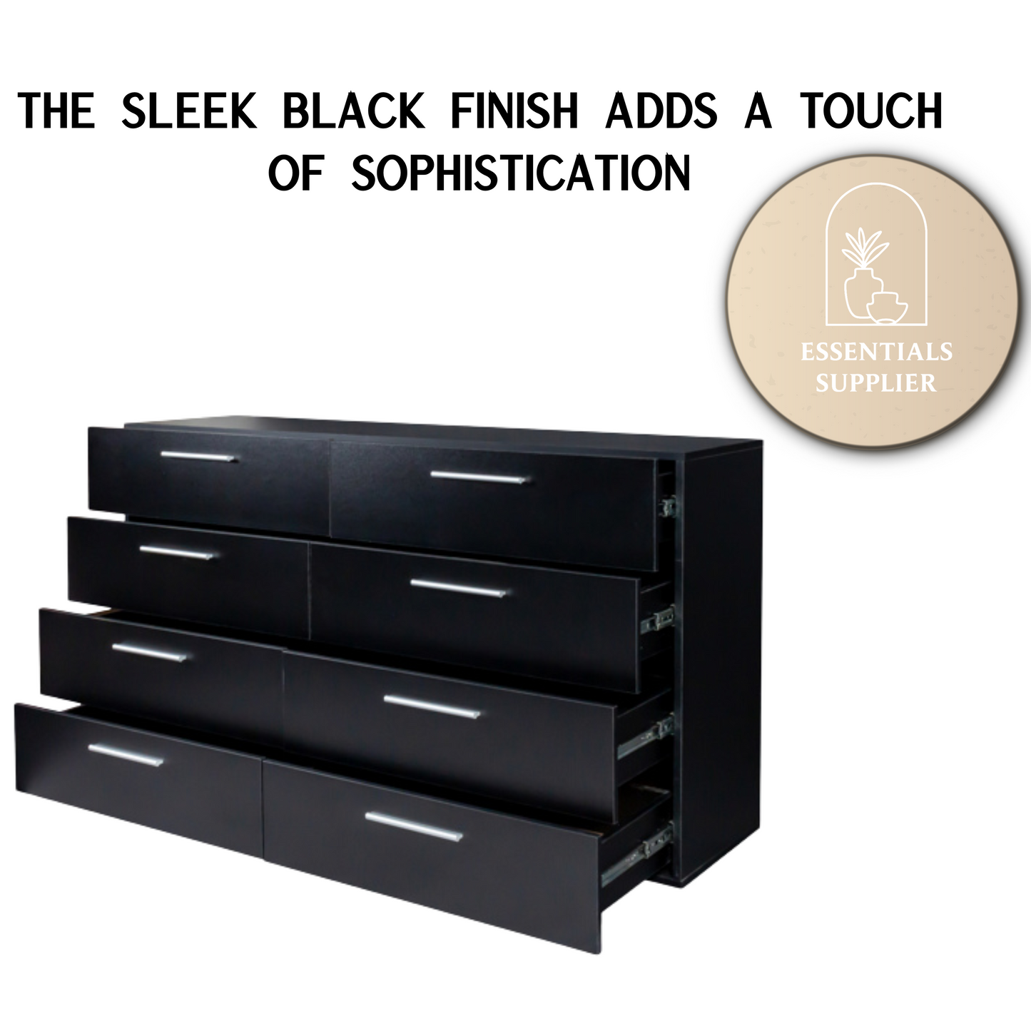 8 Drawer Double Dresser, Wide Storage Cabinet for Bedroom, Living Room, Black