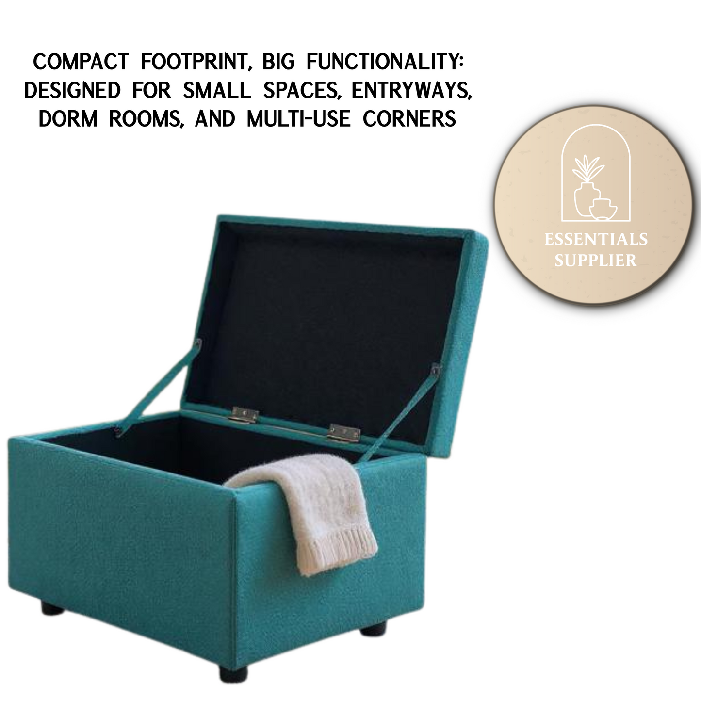 Blue Linen Storage Ottoman Bench with Hidden Compartment – 24.8" Wide