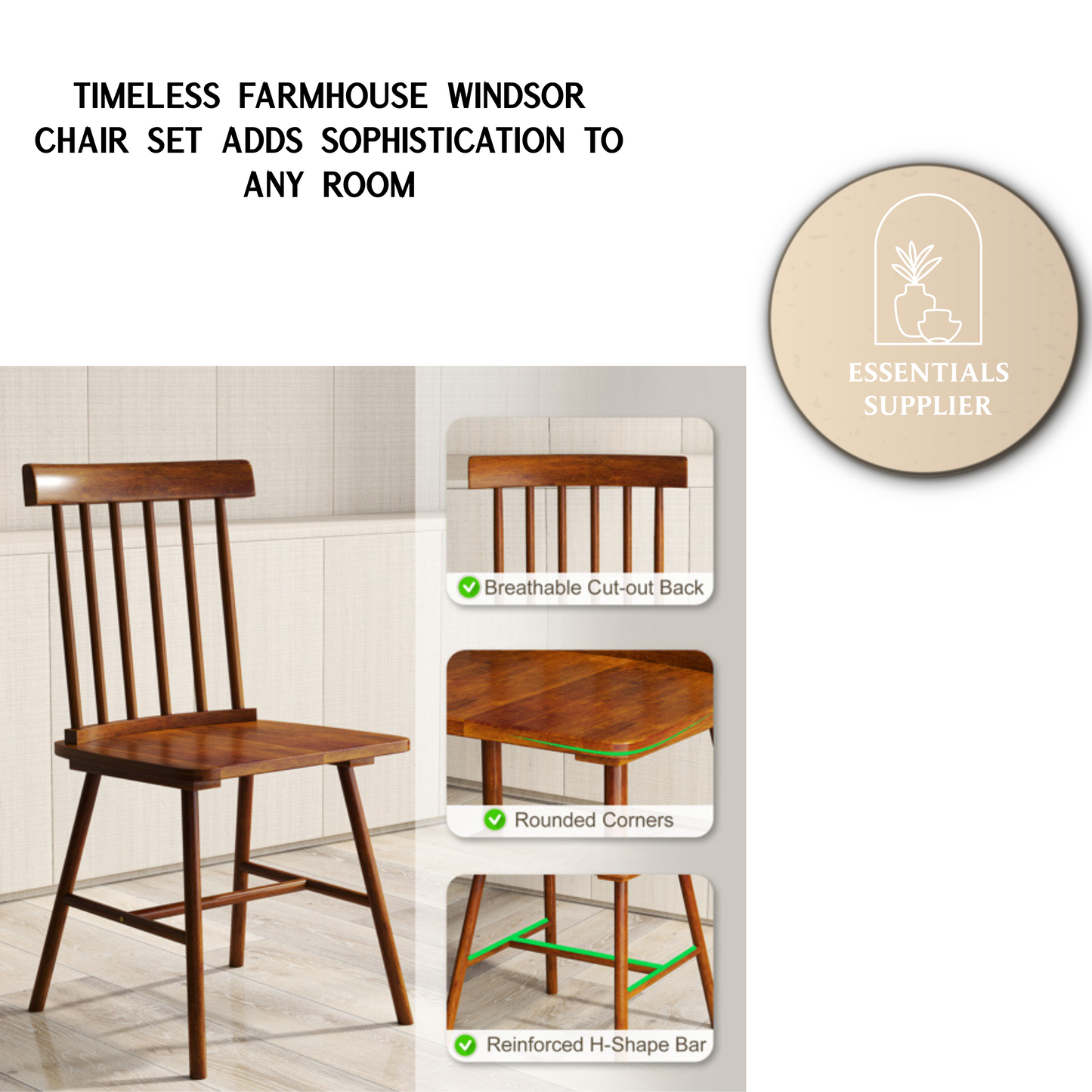 Light Brown Wooden Farmhouse Dining Chairs – Set of 2