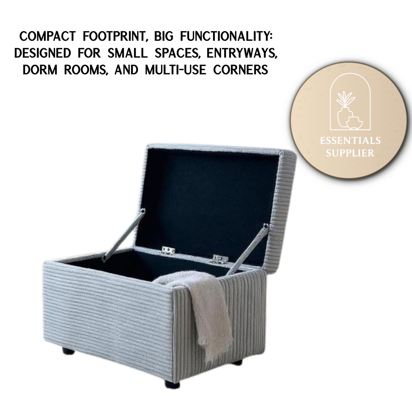 Light Gray Corduroy Storage Ottoman Bench with Hidden Compartment – 24.8