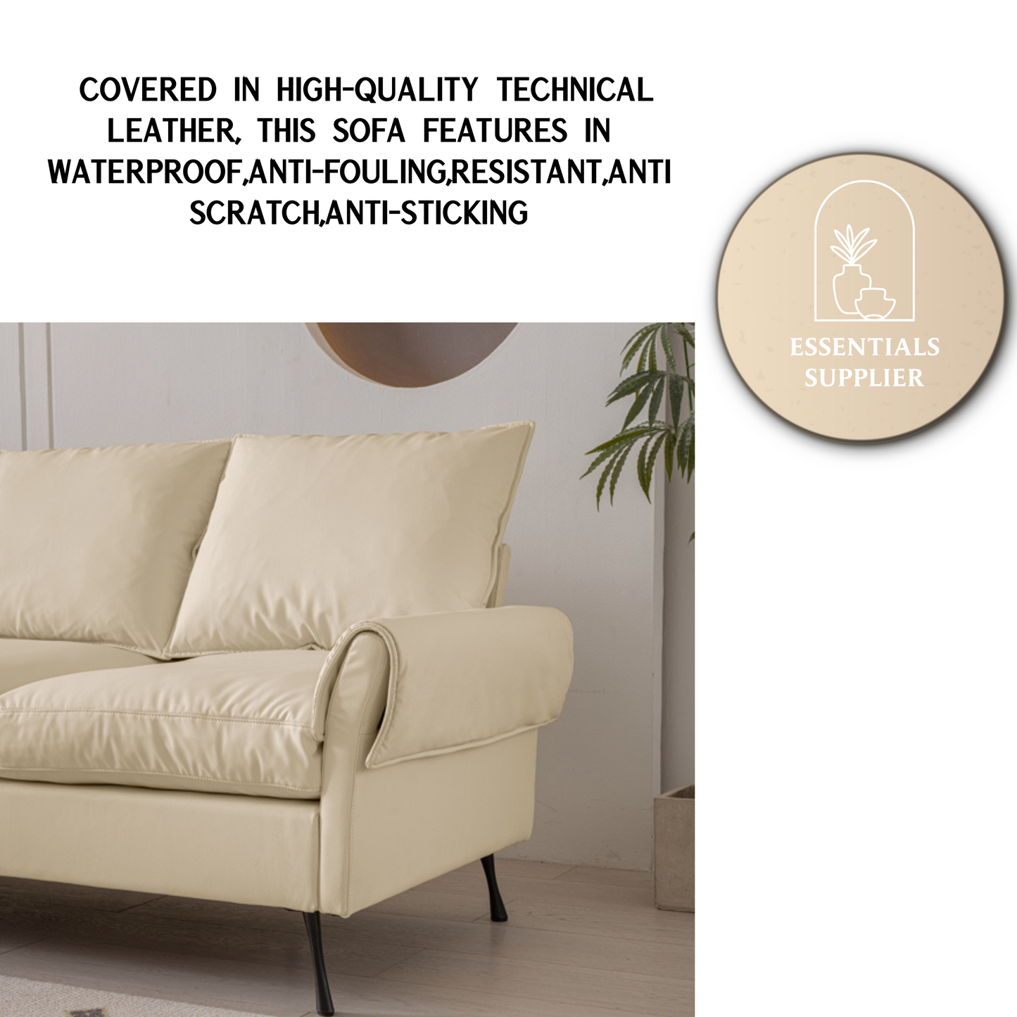104.5" Modern L-Shaped Tech Leather Sofa with Convertible Ottoman