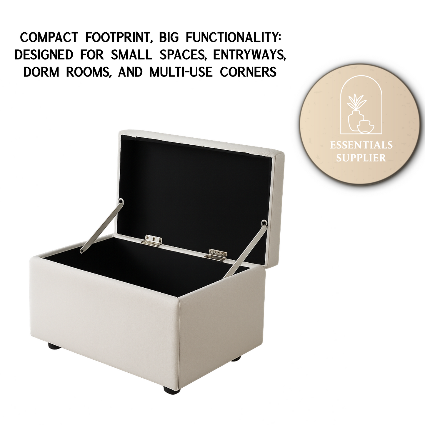 Beige Linen Storage Ottoman Bench with Hidden Compartment, 63×43×43cm