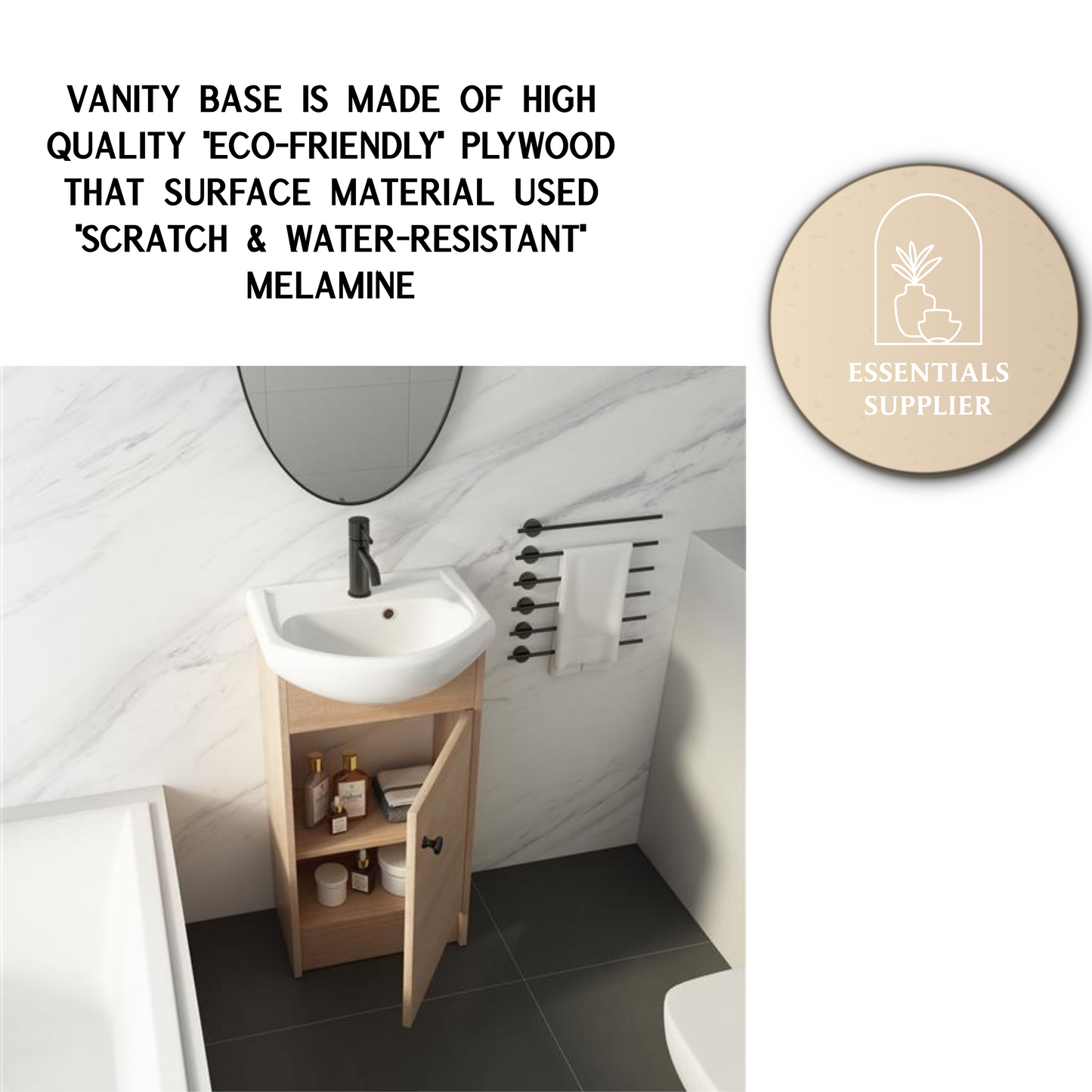 18" Small Bathroom Vanity with Sink – Freestanding Oak Cabinet Combo Unit