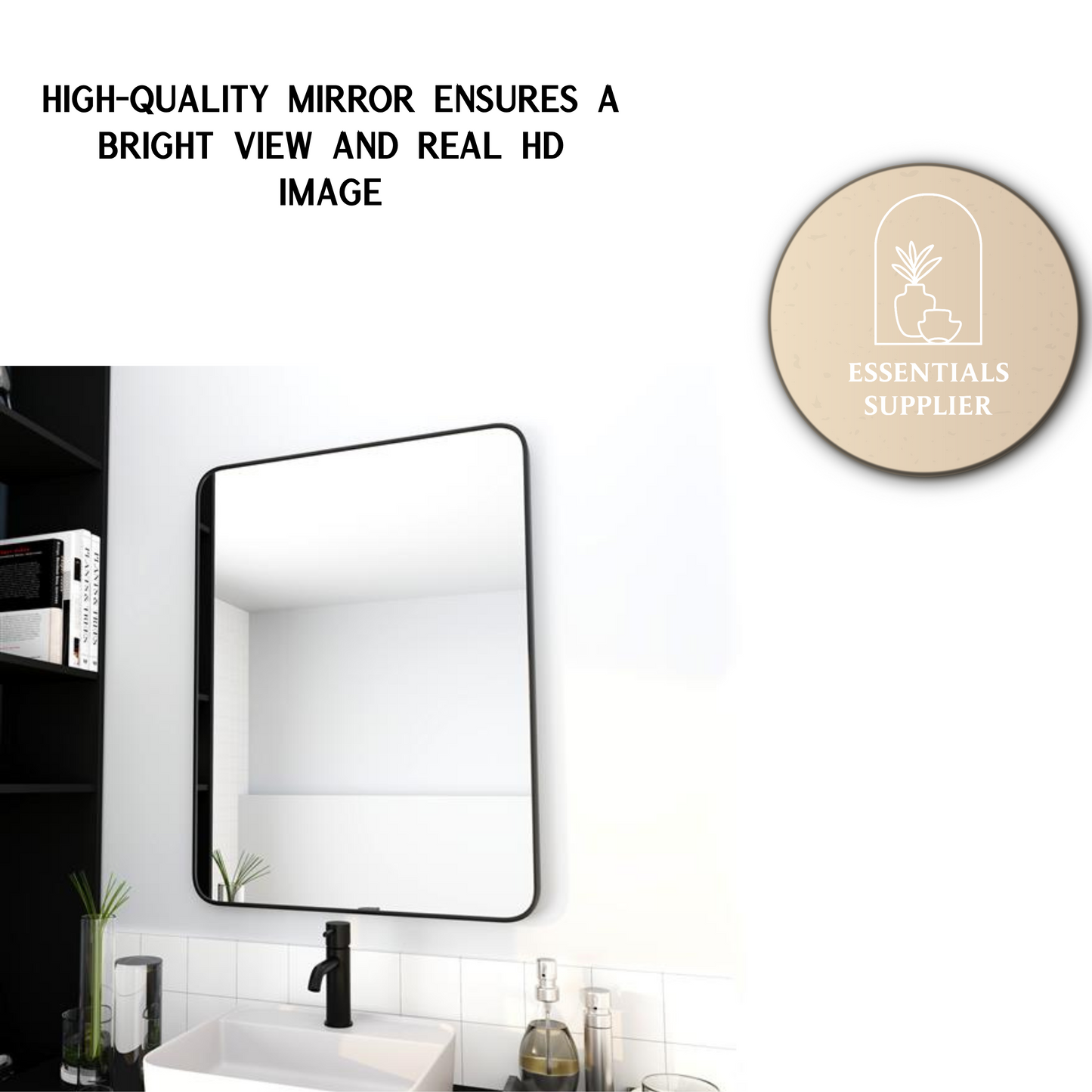 24"x32" Black Bathroom Mirror – HD Glass with Aluminum Frame, Wall Mounted