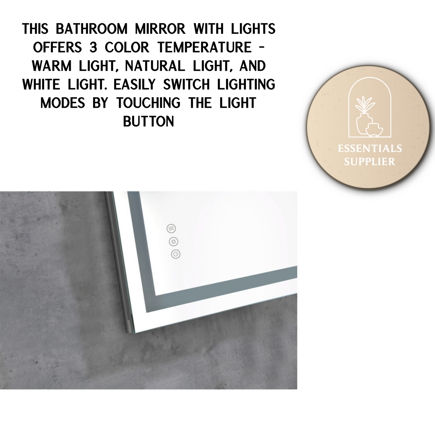 40x20" LED Bathroom Mirror with Frontlit & Backlit, Anti-Fog, Dimmable, 3 Colors