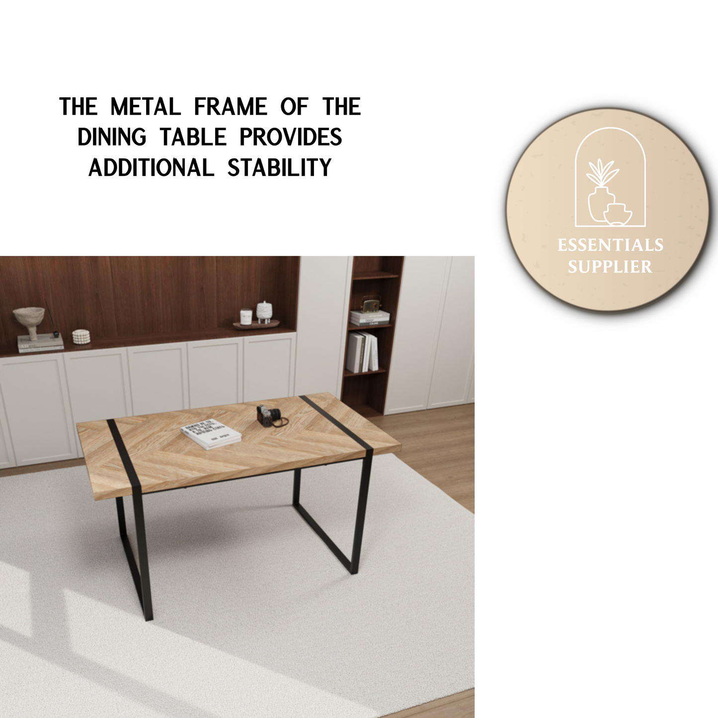 59" Light Wood Dining Table Set w/ 4 Suede Chairs – Modern & Cozy Style